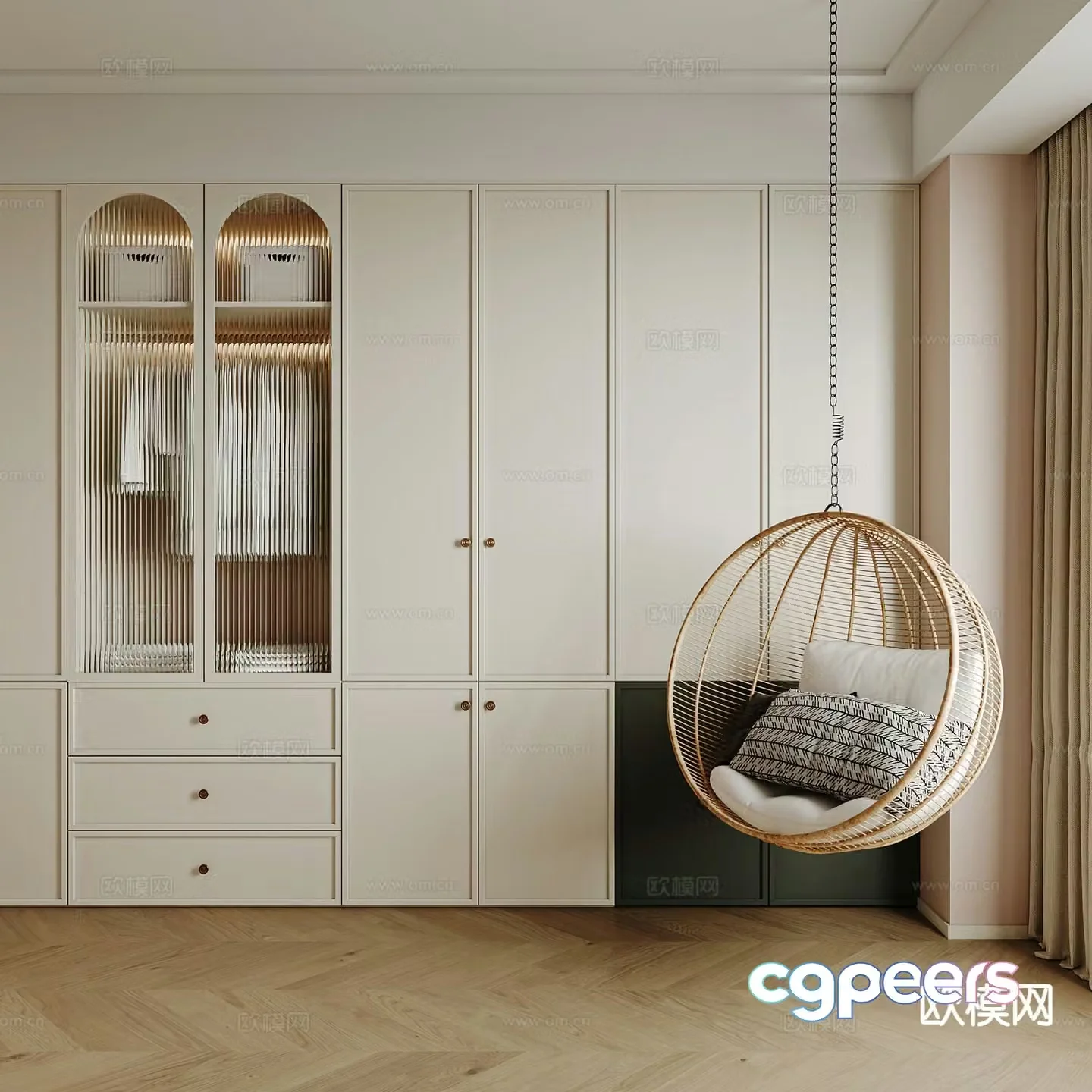 Cream trench wardrobe wardrobe hanging chair 3d model