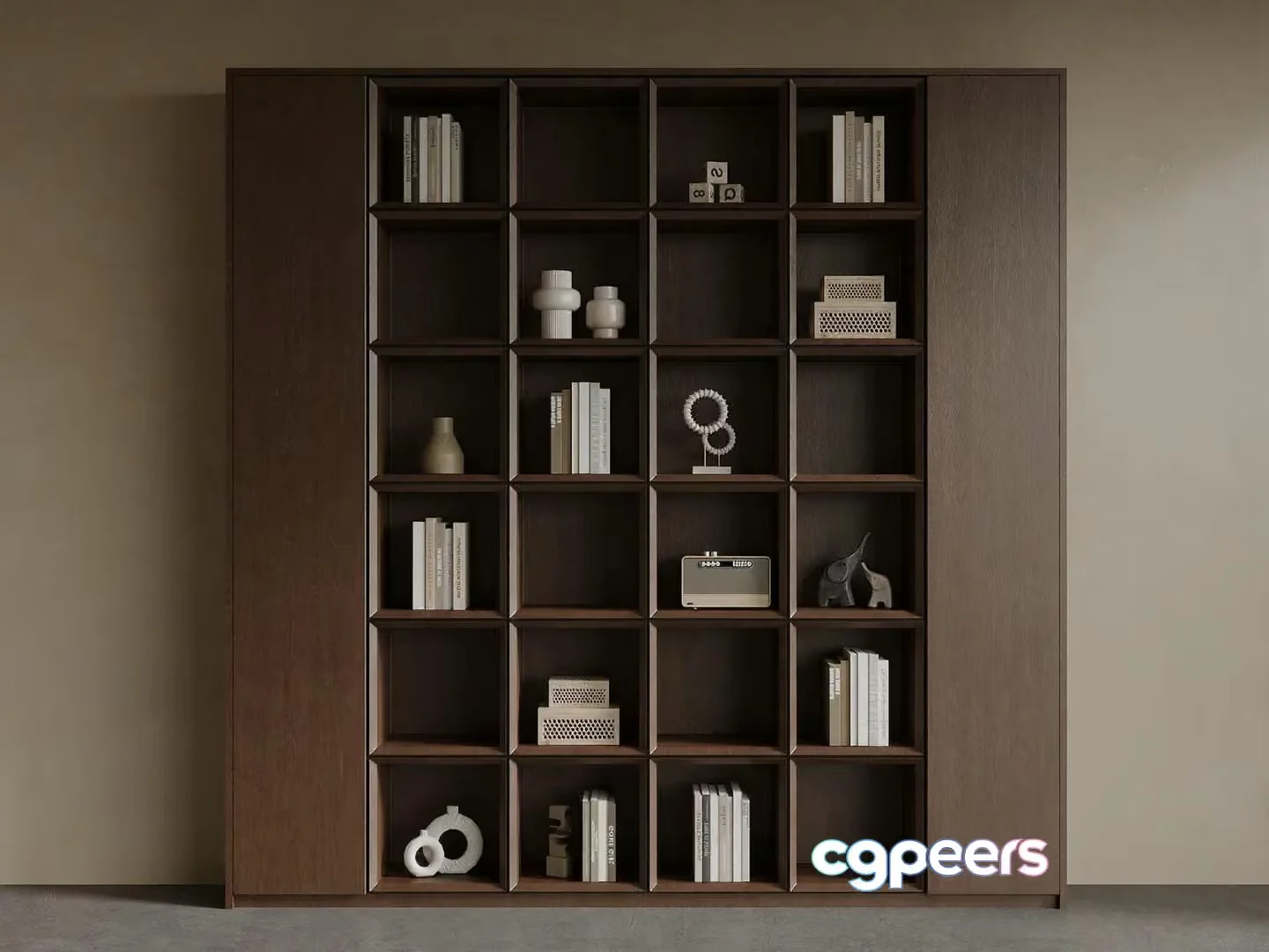 A Large Wooden Bookcase 3D Model – 12527 – VRAY Render