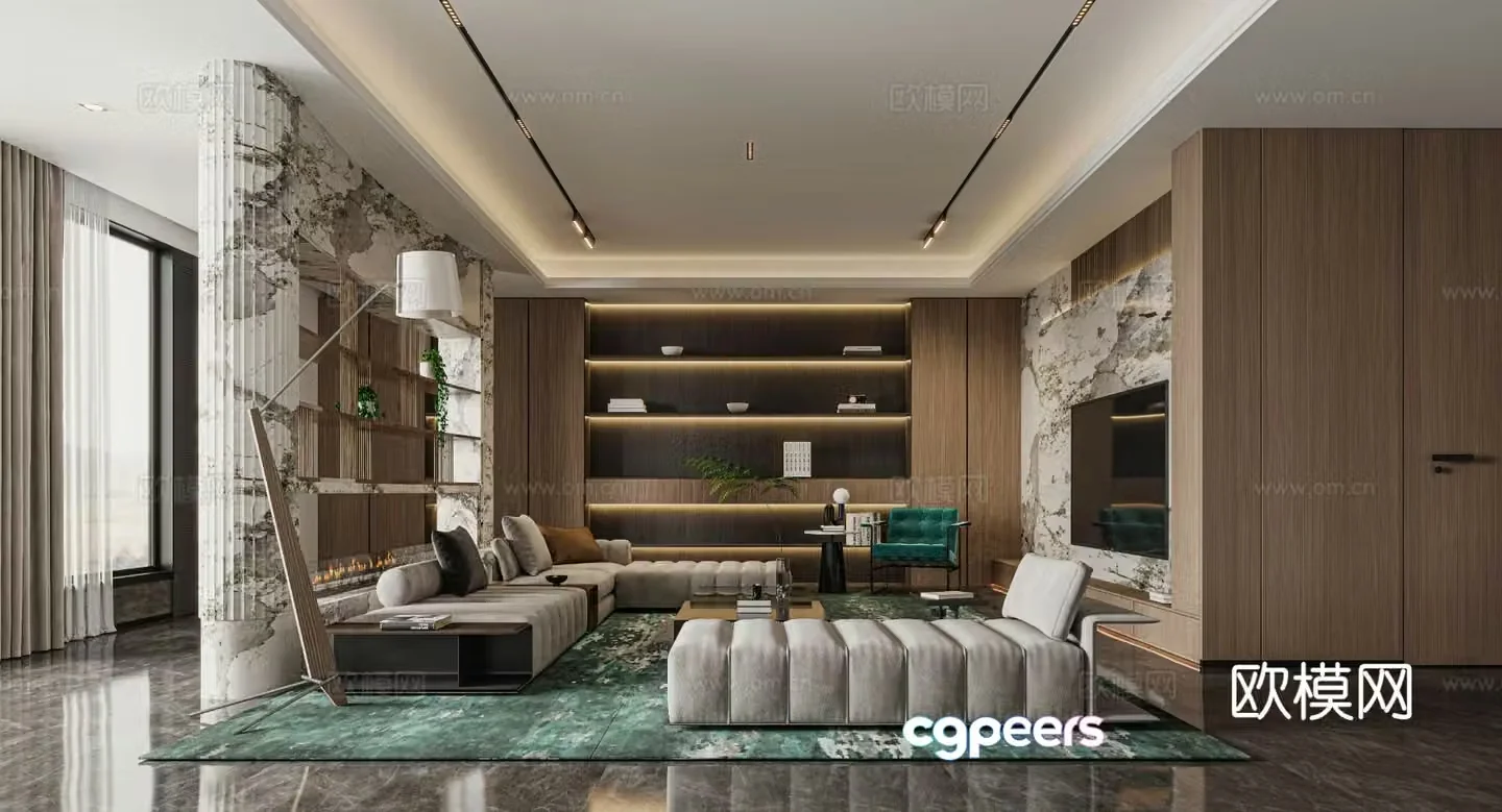 Italian style living room large flat floor living room 3D model