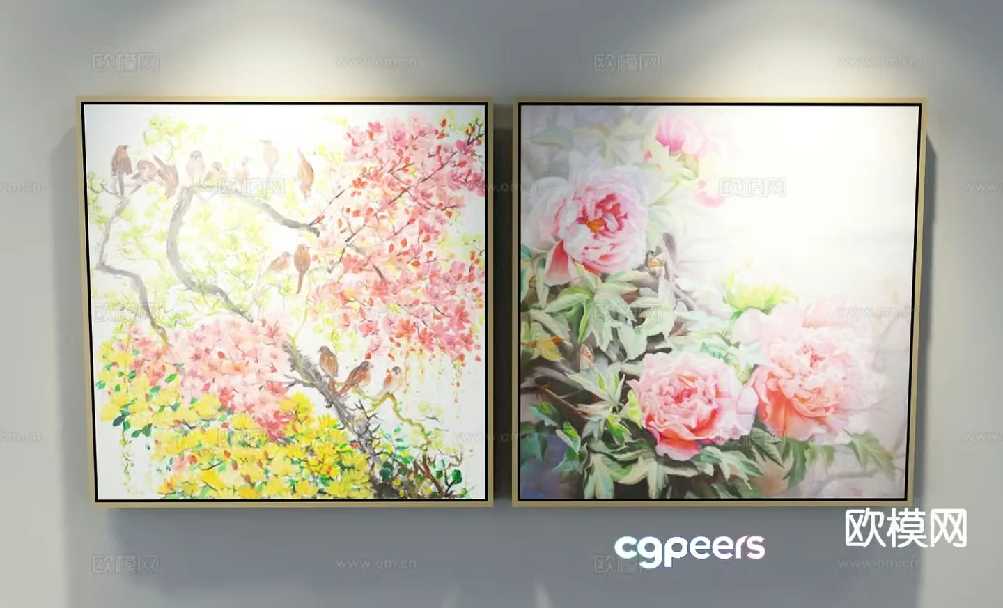 American pastoral hanging painting flowers decorative painting 3d model