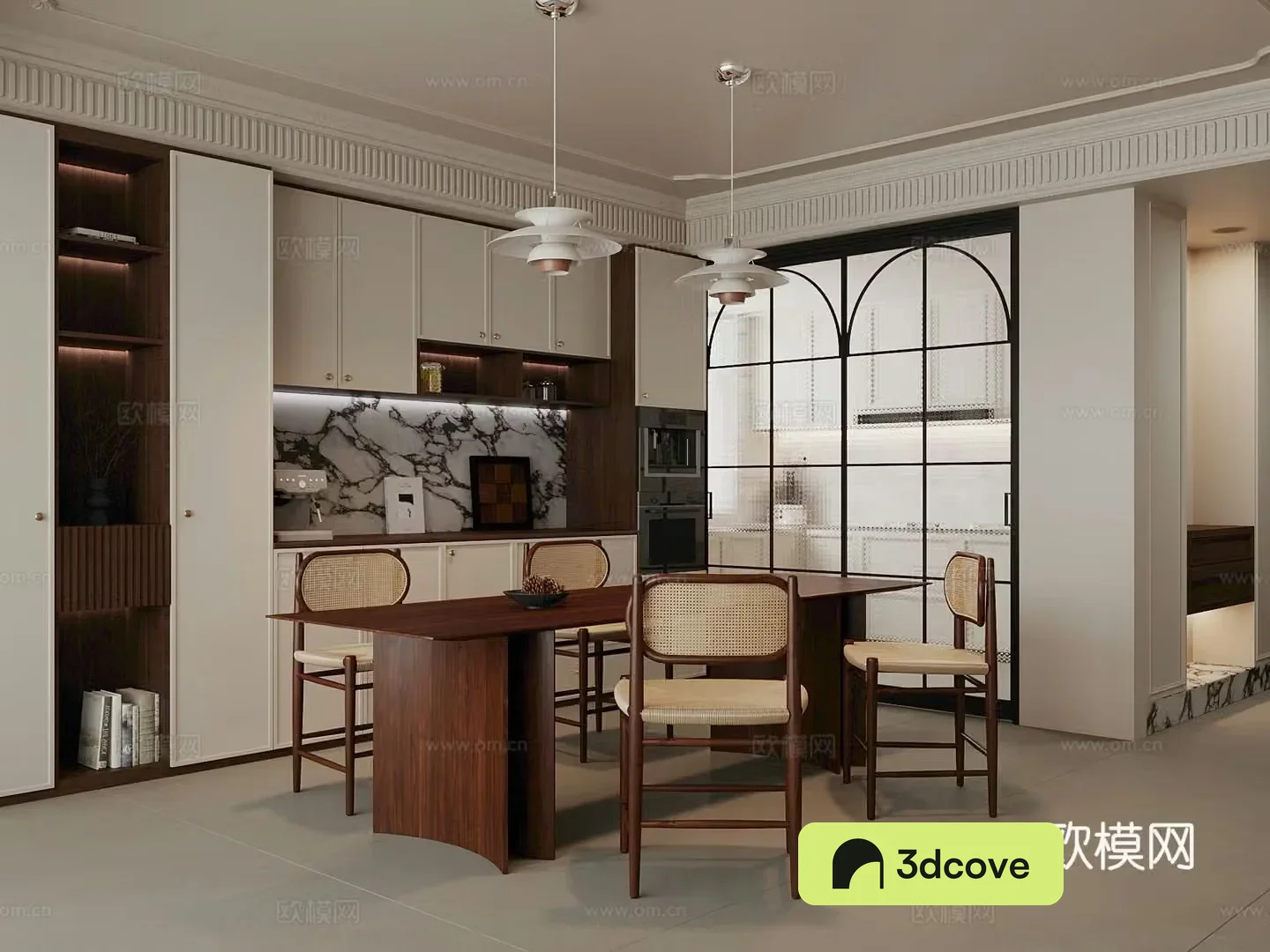 Middle style restaurant sideboard dining table 3D model