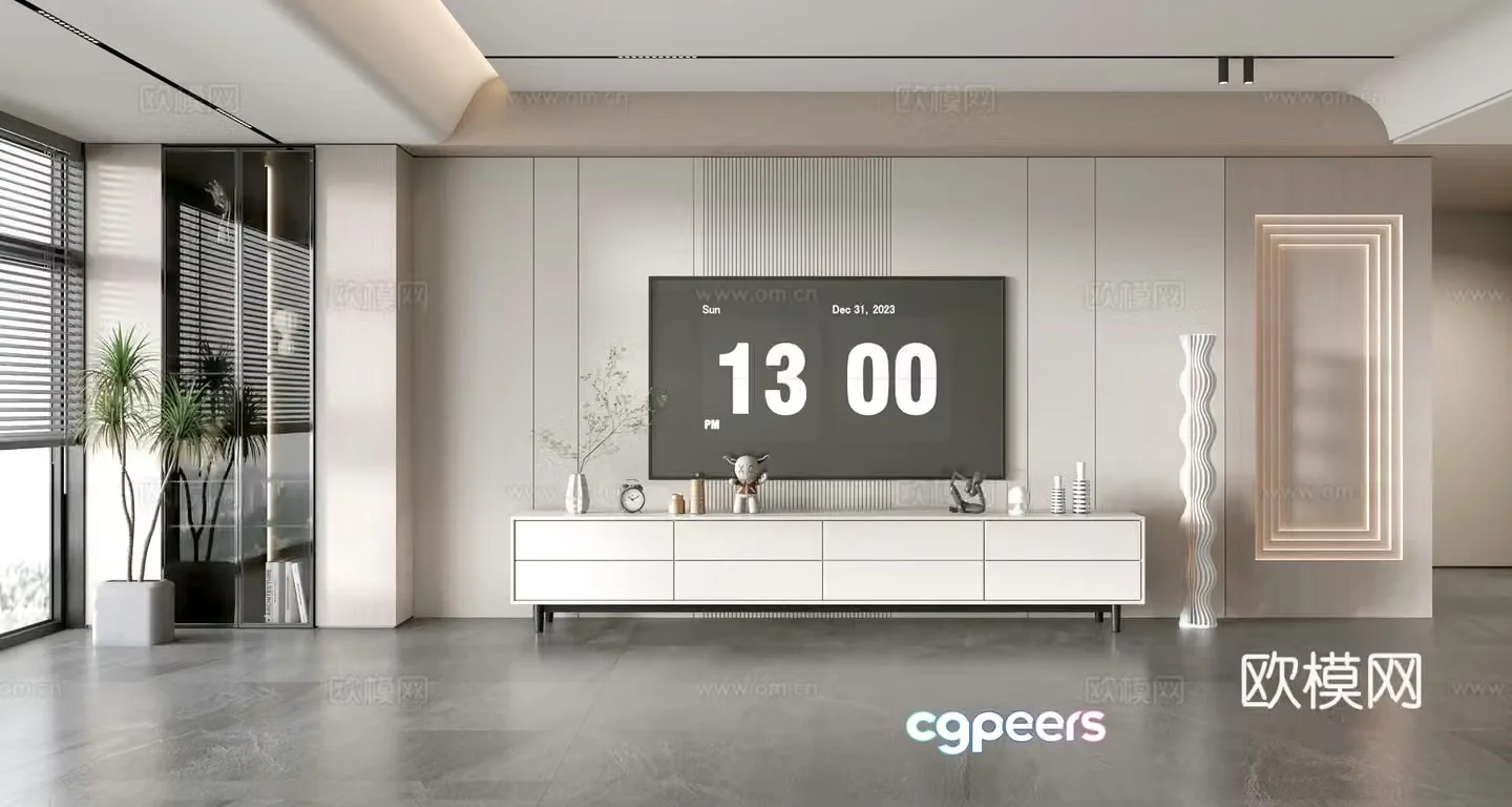 Modern simple living room light luxury TV background wall TV set full wall TV cabinet TV cabinet combination 3D model