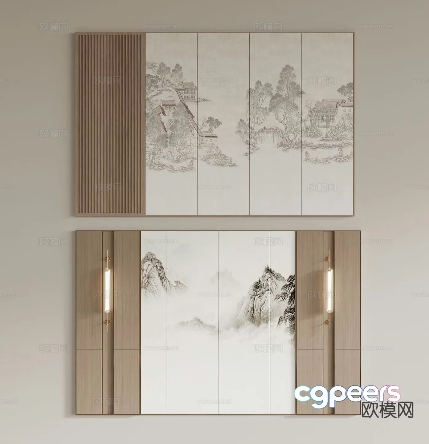 New Chinese style background wall sofa background 3d model