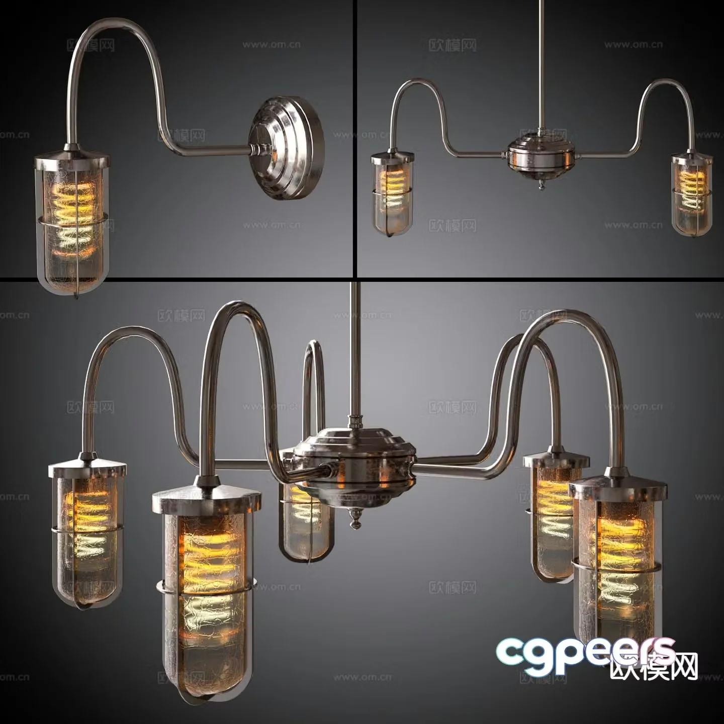 Industrial style chandelier multi-head chandelier 3d model