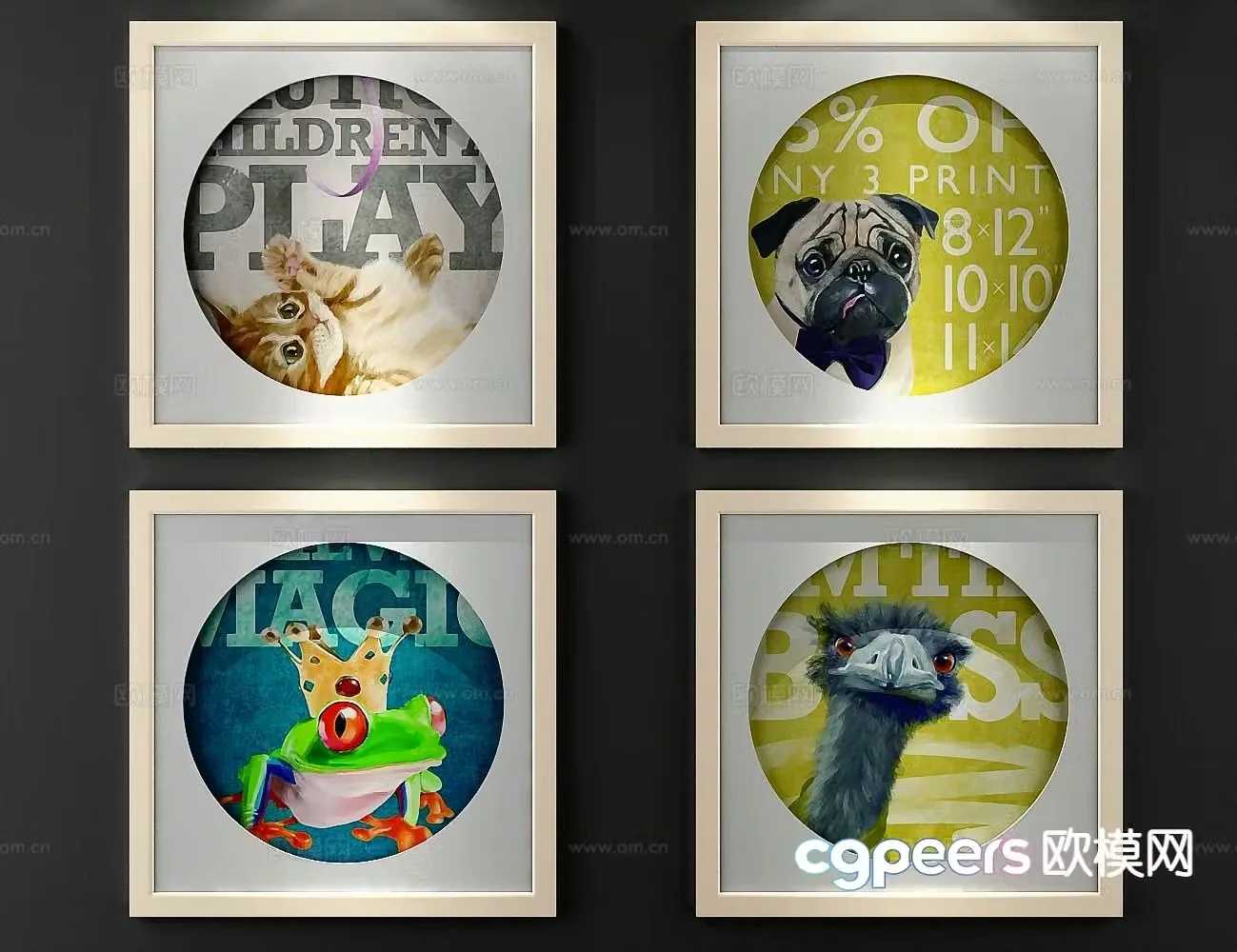 Modern cat hanging painting animal decorative painting 3d model