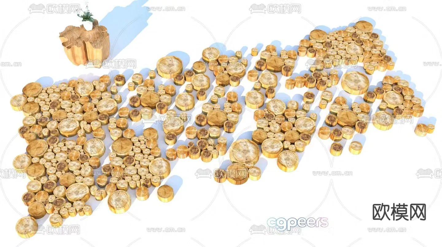 Wood pile landscape sketch wood decoration sketch 3d model