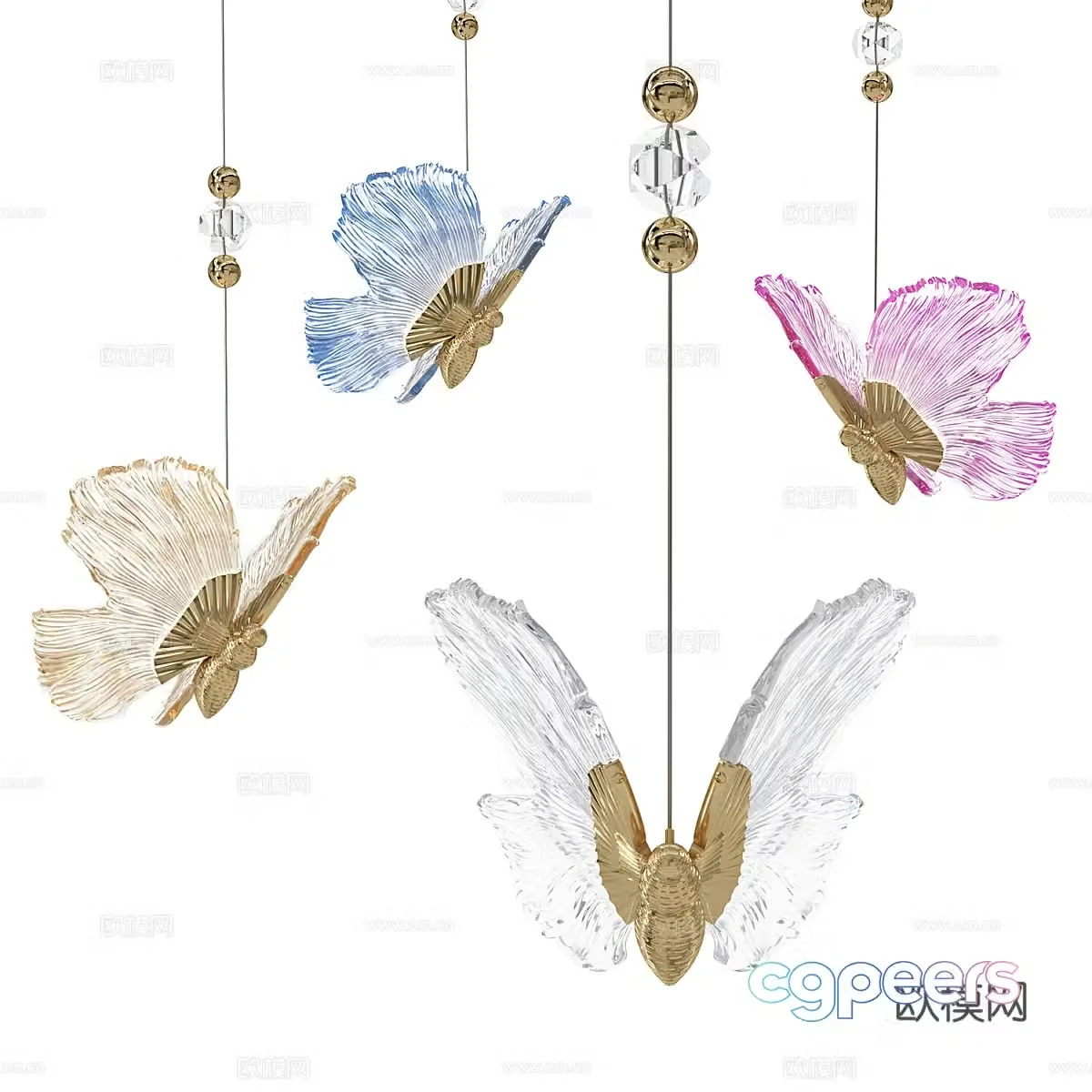 Modern OM Chandelier Borboleta Fluorite 3D Model