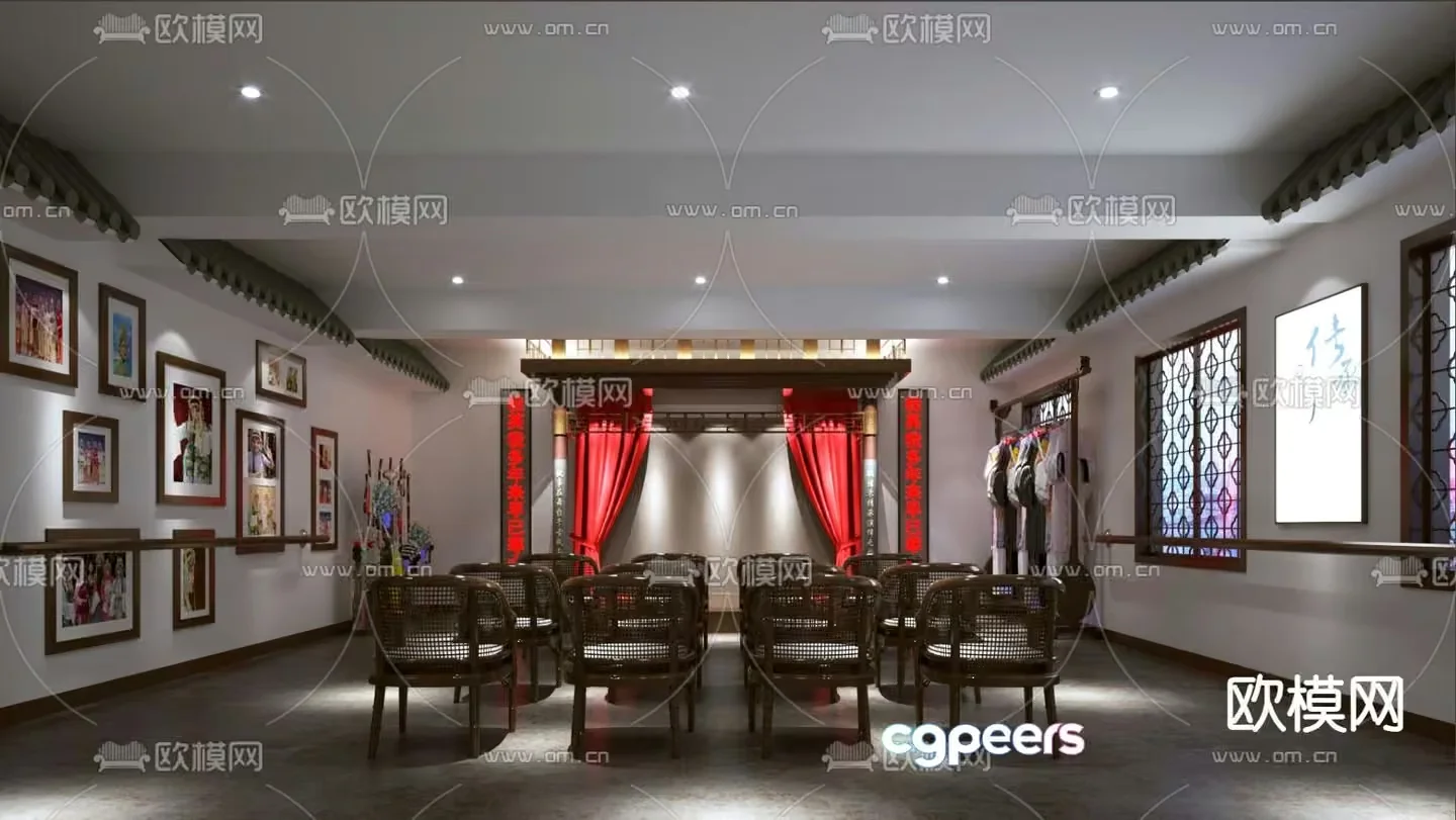 A Chinese-Style Room With Red Curtains 3D Model – 10543 – VRAY Render