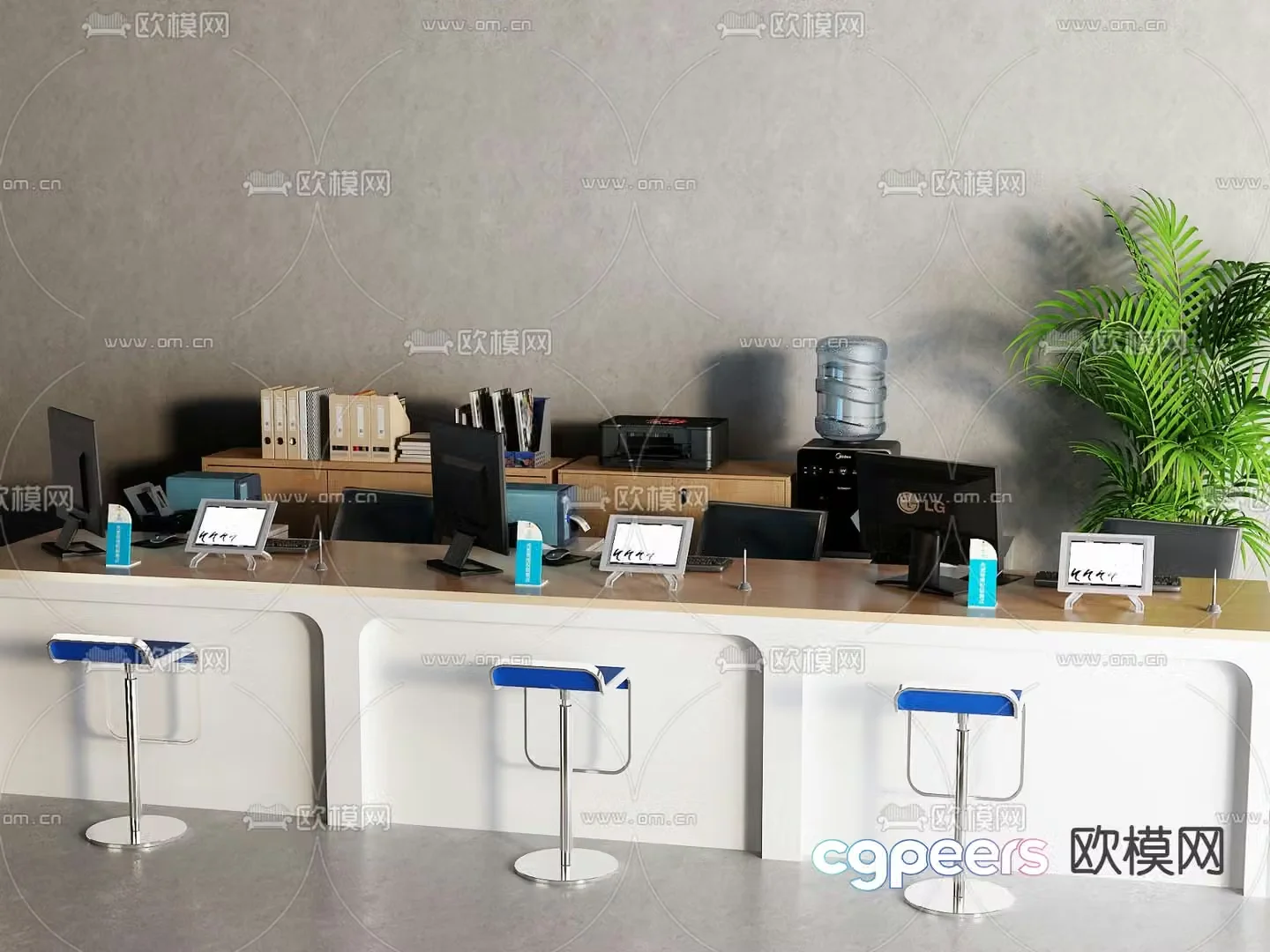 Modern desk work station 3d model
