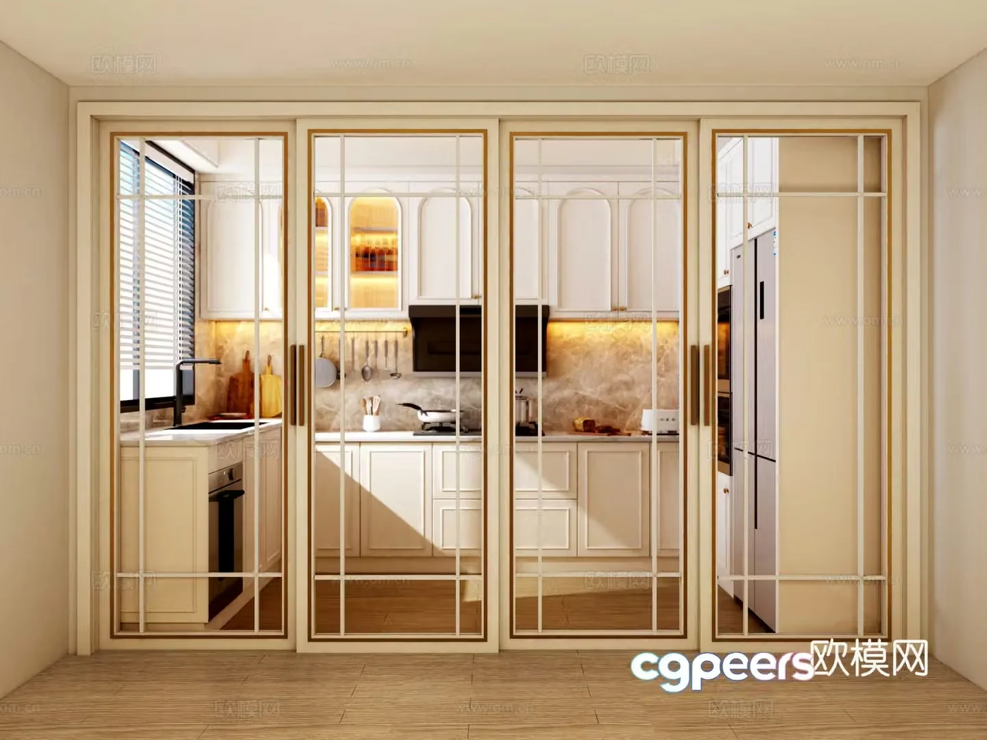 French sliding door modern sliding door French cabinet 3d model