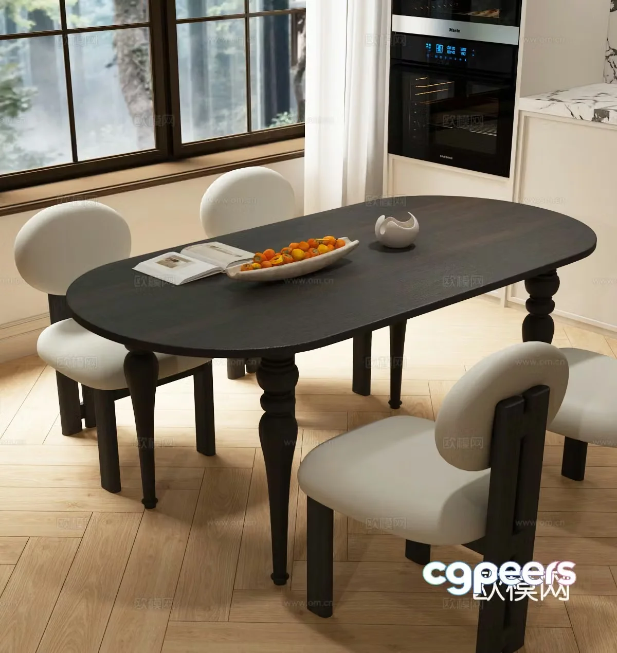 Modern medieval dining table and chair combination Modern French dining table and chair 3D model