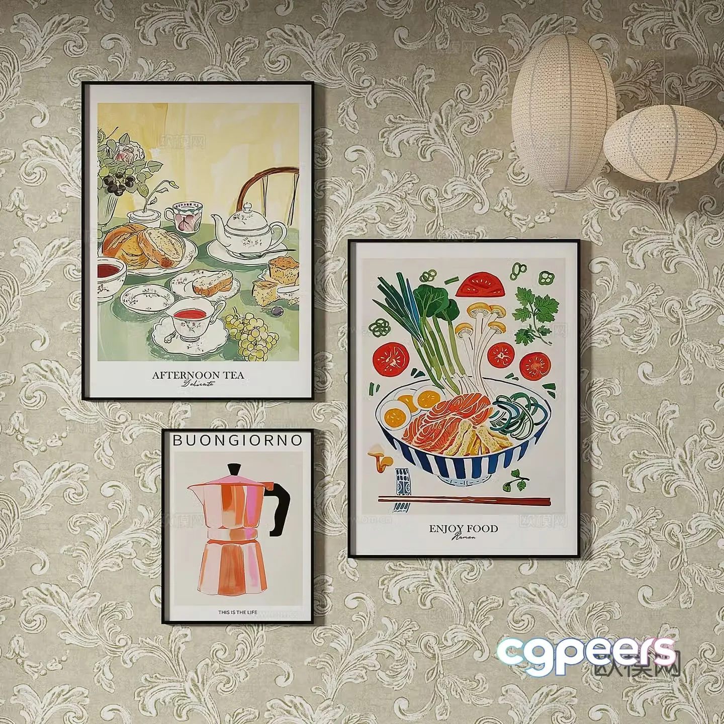 Simple European retro abstract decorative painting 3d model