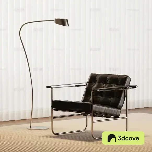 Modern Black Leather Chair And Silver Floor Lamp