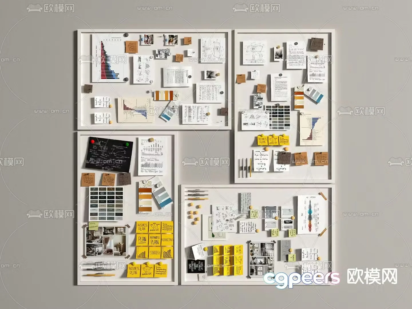 Office whiteboard note board message board 3d model