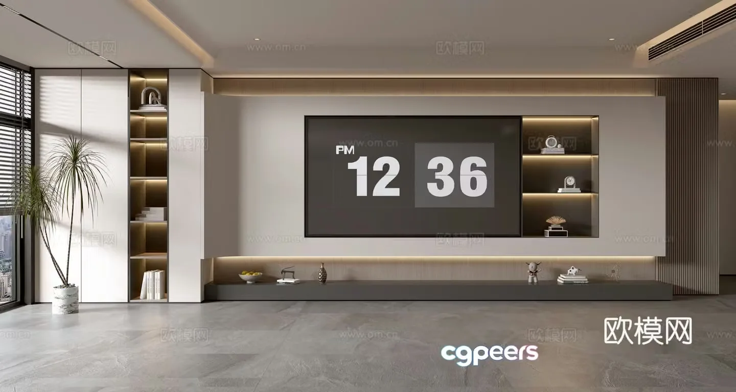 Light luxury TV background wall whole wall cabinet 3D model
