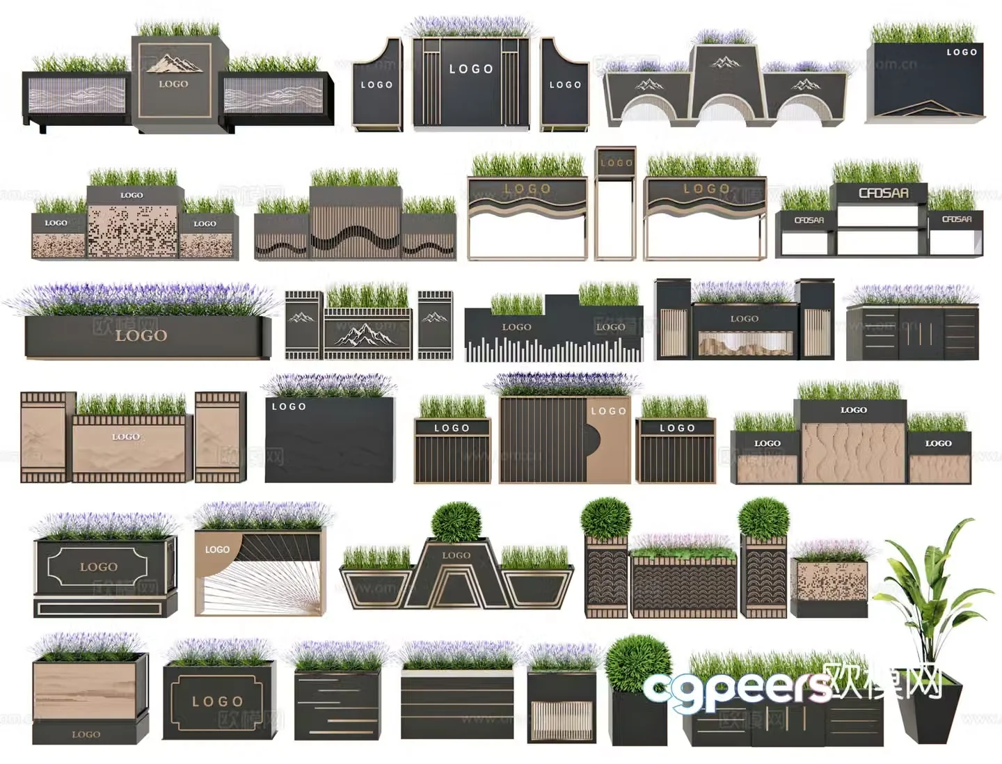 Modern flower box exterior flower box flower pot outdoor mobile flower box planting box commercial street 3D model