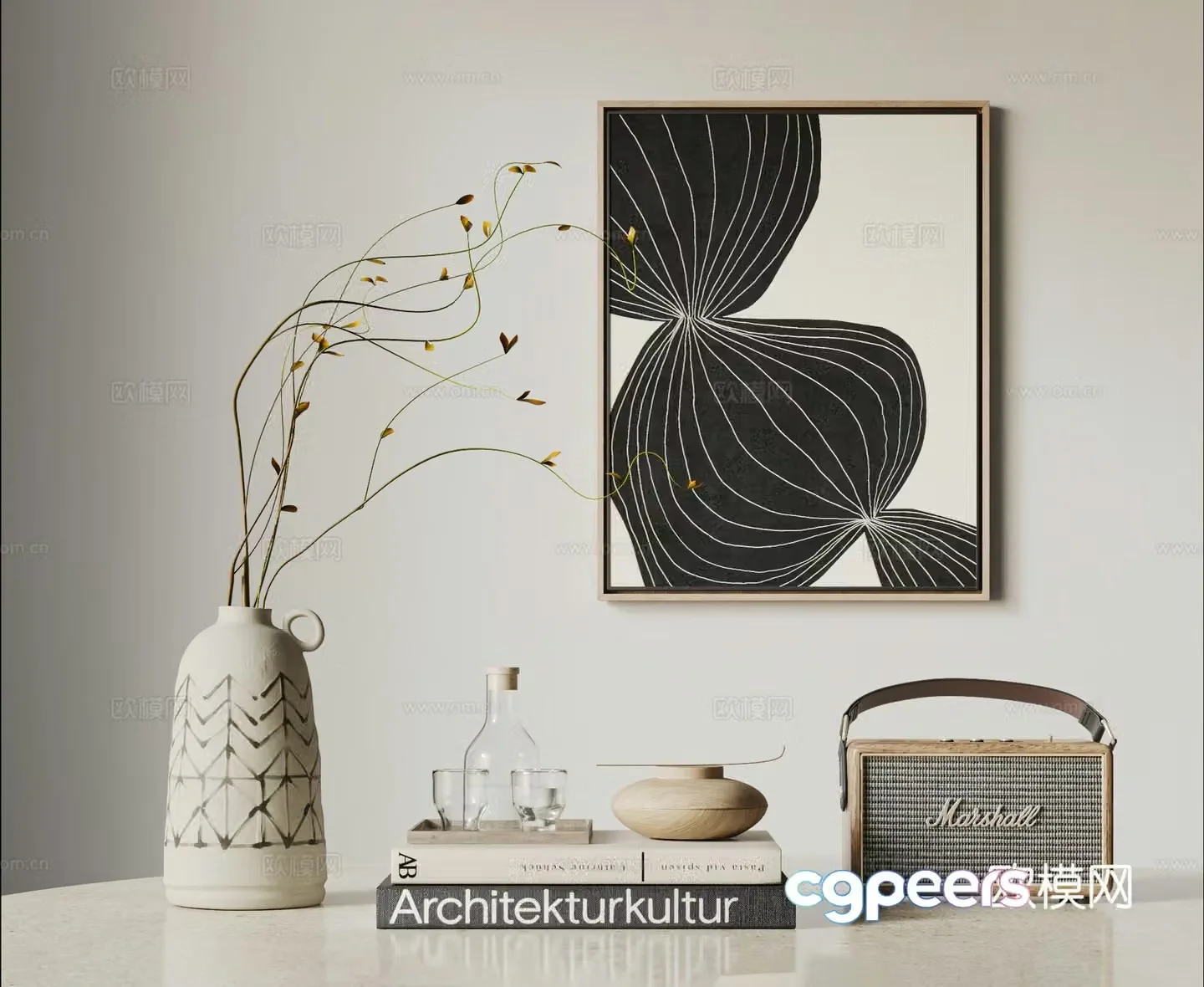 Modern jewelry ornaments combination vase audio hanging painting books cup water cup 3d model