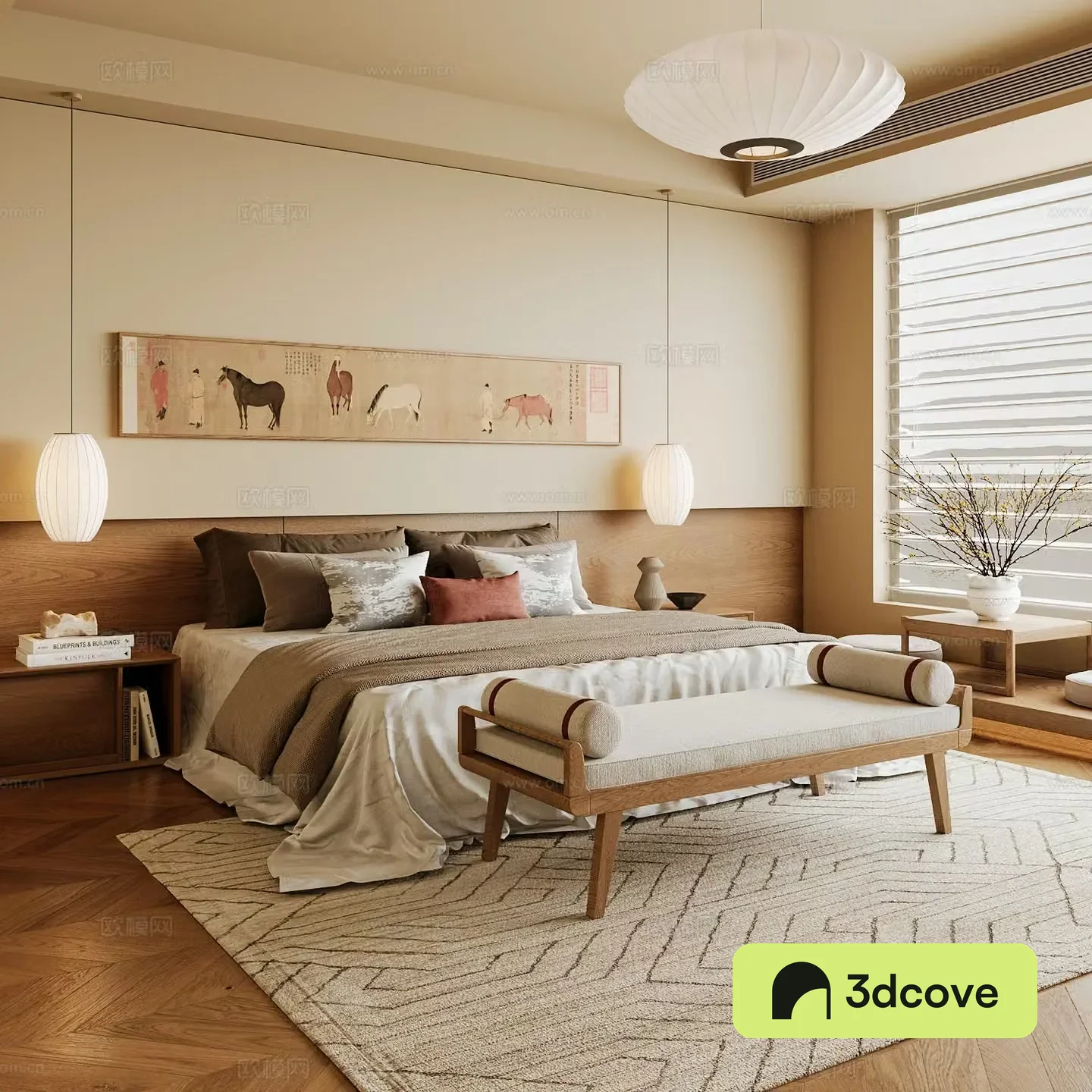 New Chinese style home bedroom Song family aesthetic bedroom Song style bedroom New Chinese style double bed New Chinese