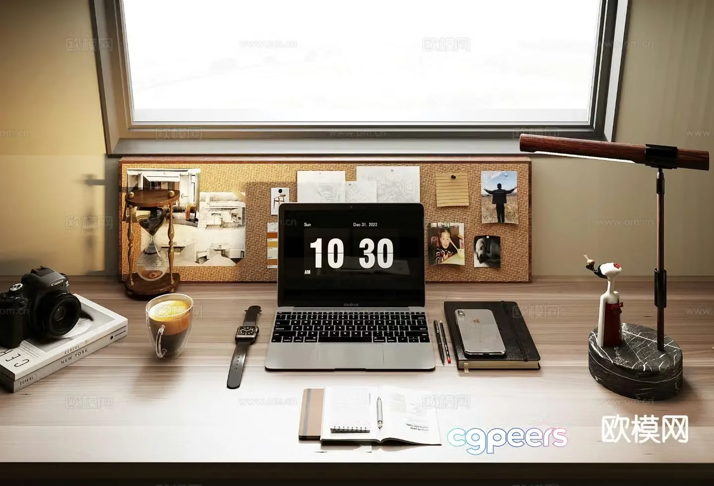 Modern office supplies laptop mobile phone camera 3d model