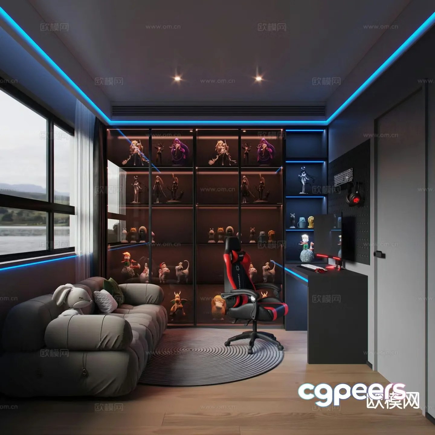 High-end gray computer room e-sports room 3D model