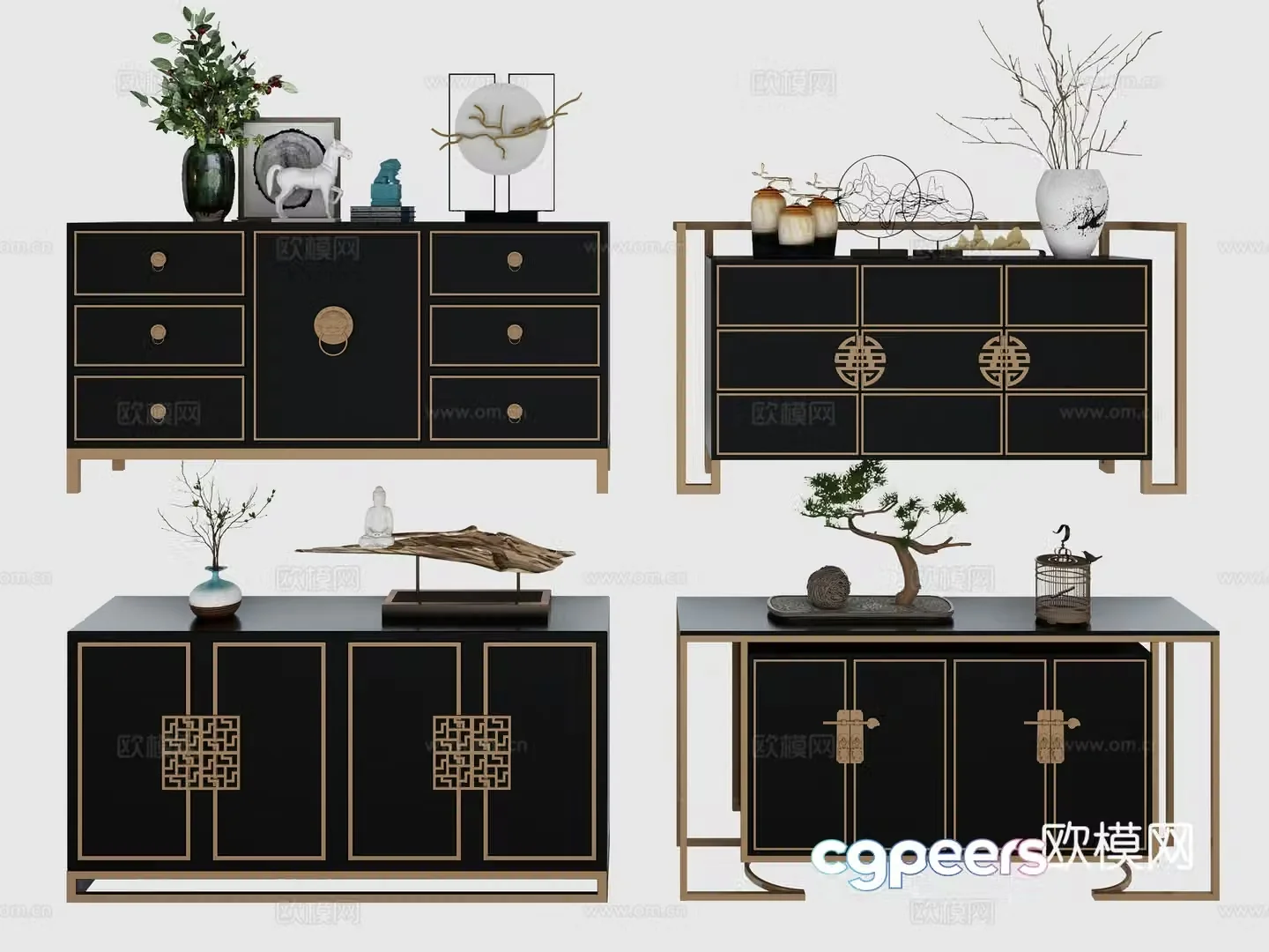 Chinese side cabinet combination 3D model