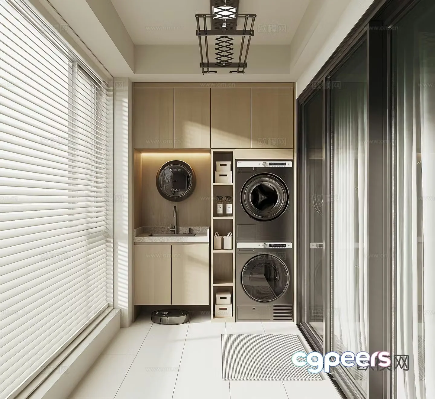 Modern balcony washing machine cabinet 3d model