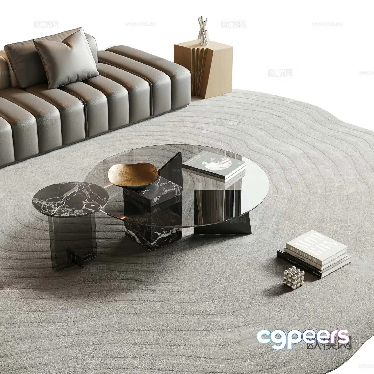 Italian modern coffee table combination coffee table mother-child coffee table special-shaped coffee table glass coffee table round coffee table 3D model