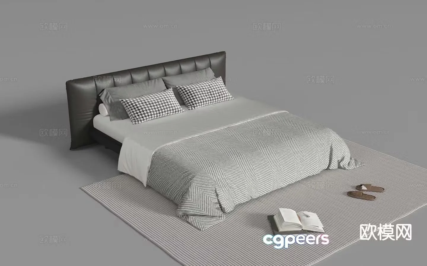 Modern double bed leather art bed 3d model