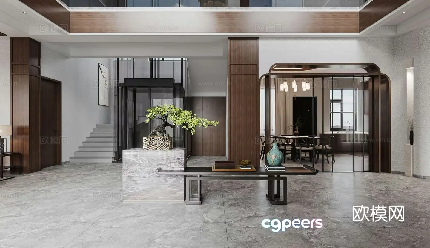 New Chinese style light luxury living restaurant tea room 3D model