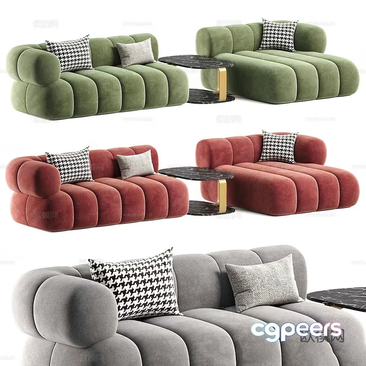 Modern cream style fabric combination sofa 3d model