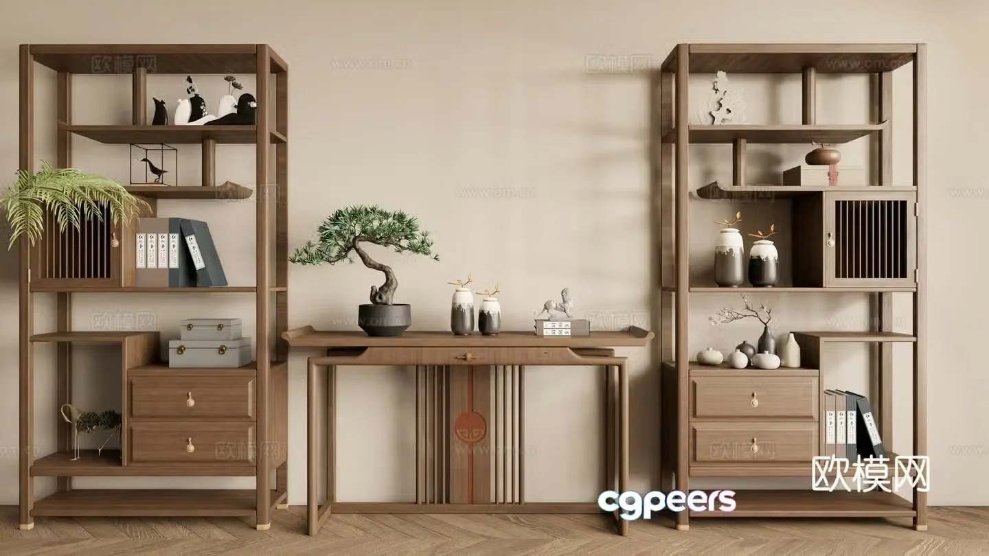 New Chinese style Zen-like ancient shelf 3D model