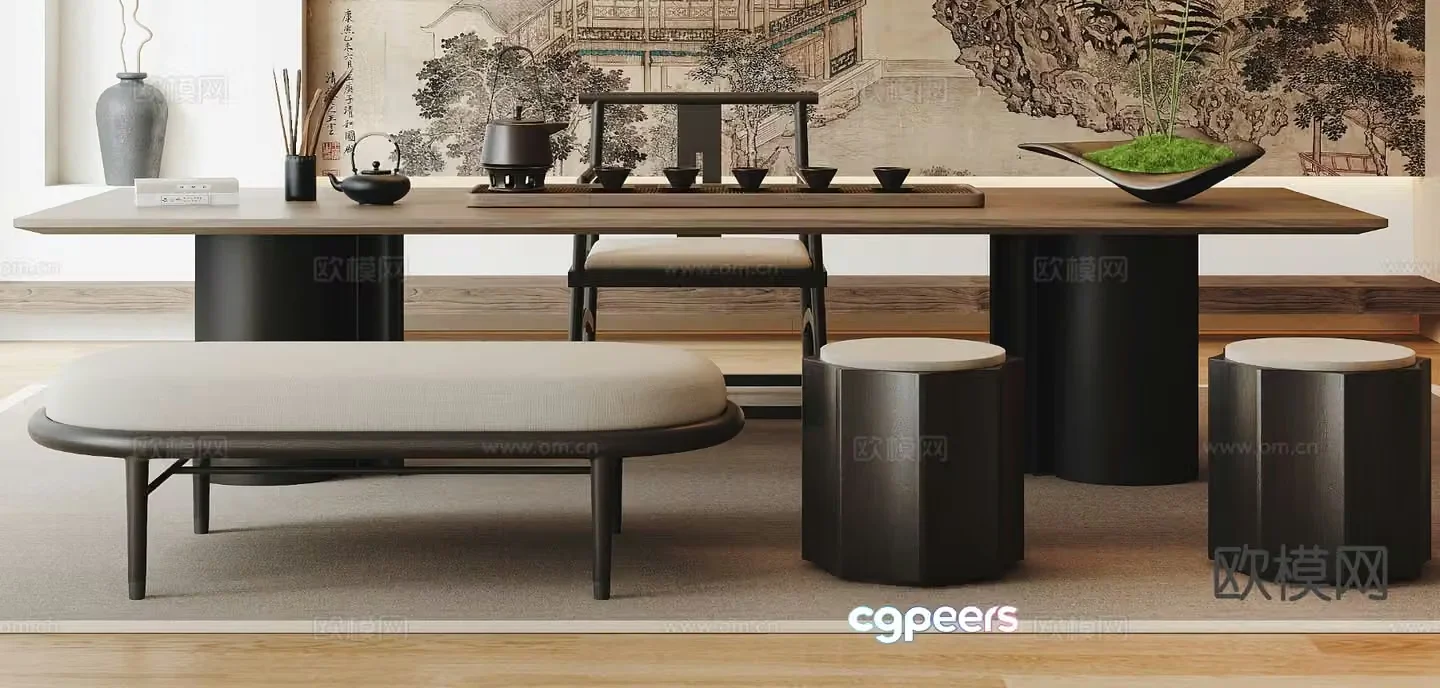 New Chinese style tea table tea table 3d model