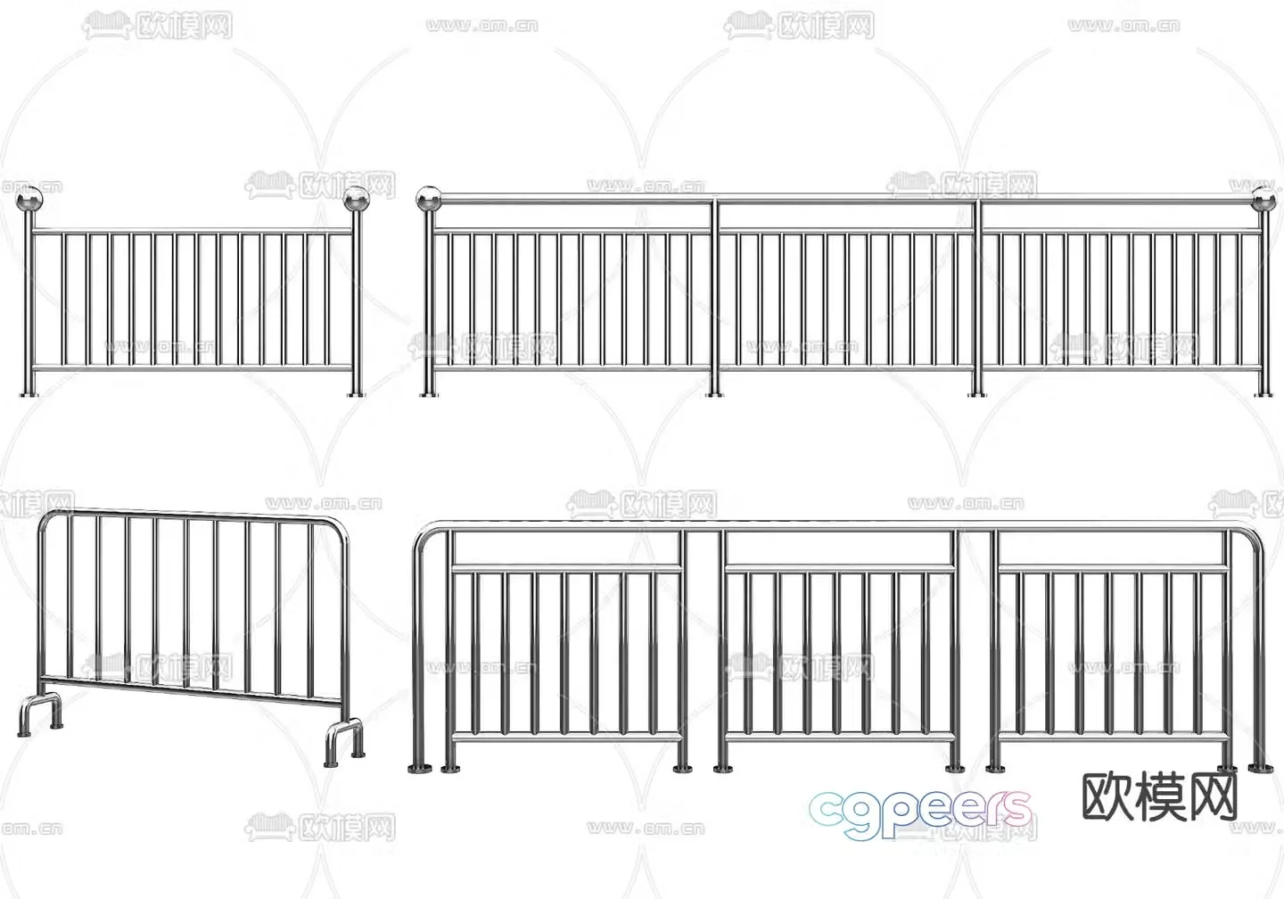 Wrought iron railing guardrail fence 3d model