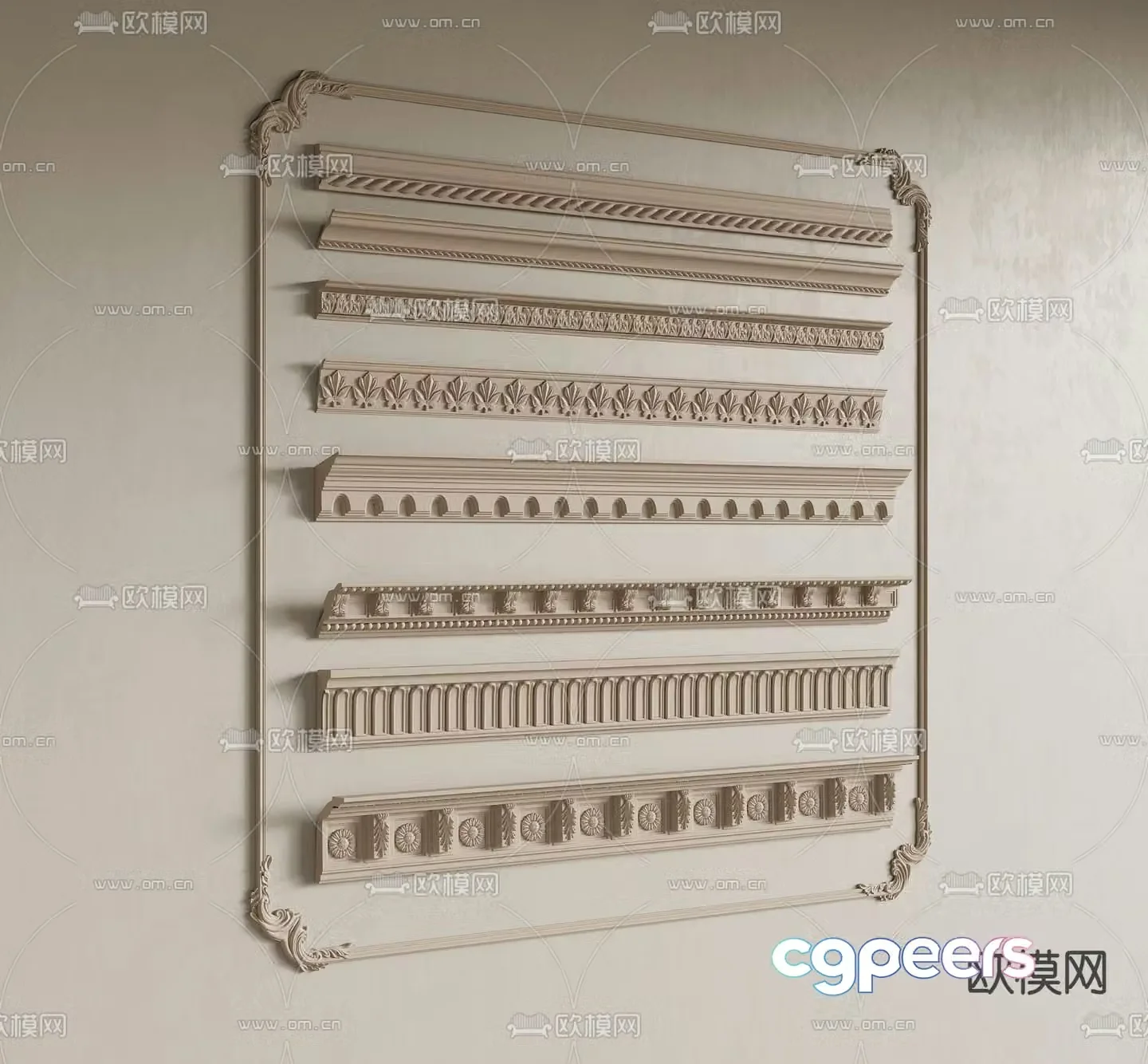 French carving gypsum line 3d model
