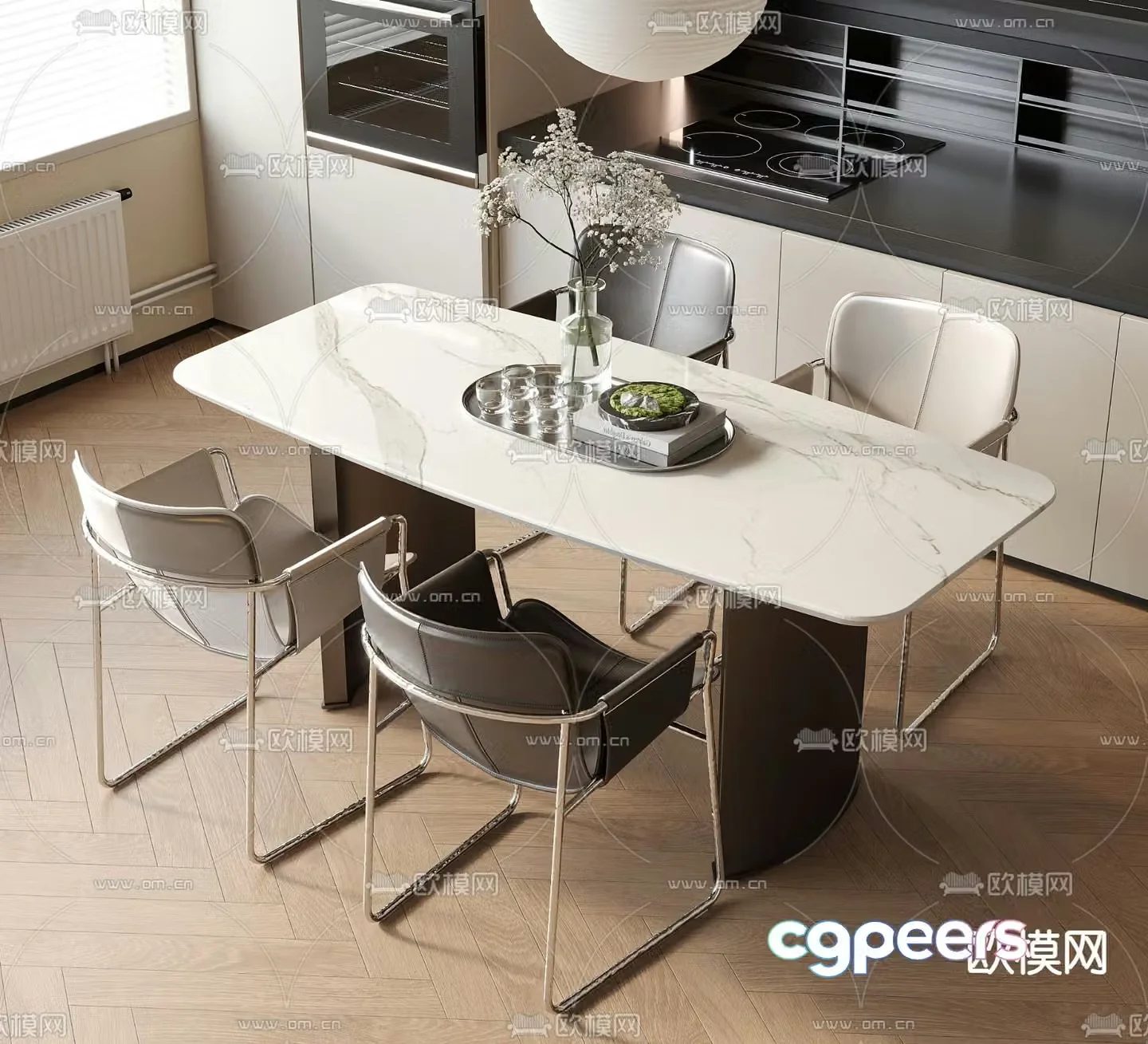 Bar dining table and chairs slate dining table 3d model