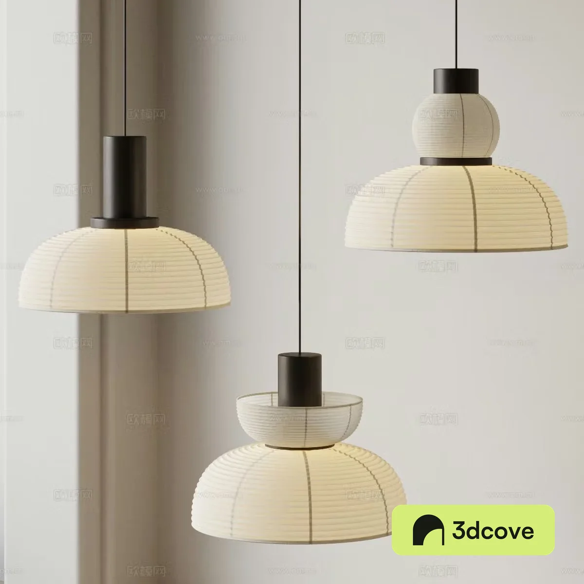 Wasabi Chandelier combination paper lantern Japanese chandelier Lantern chandelier Living room chandelier Restaurant chandelier 3D model