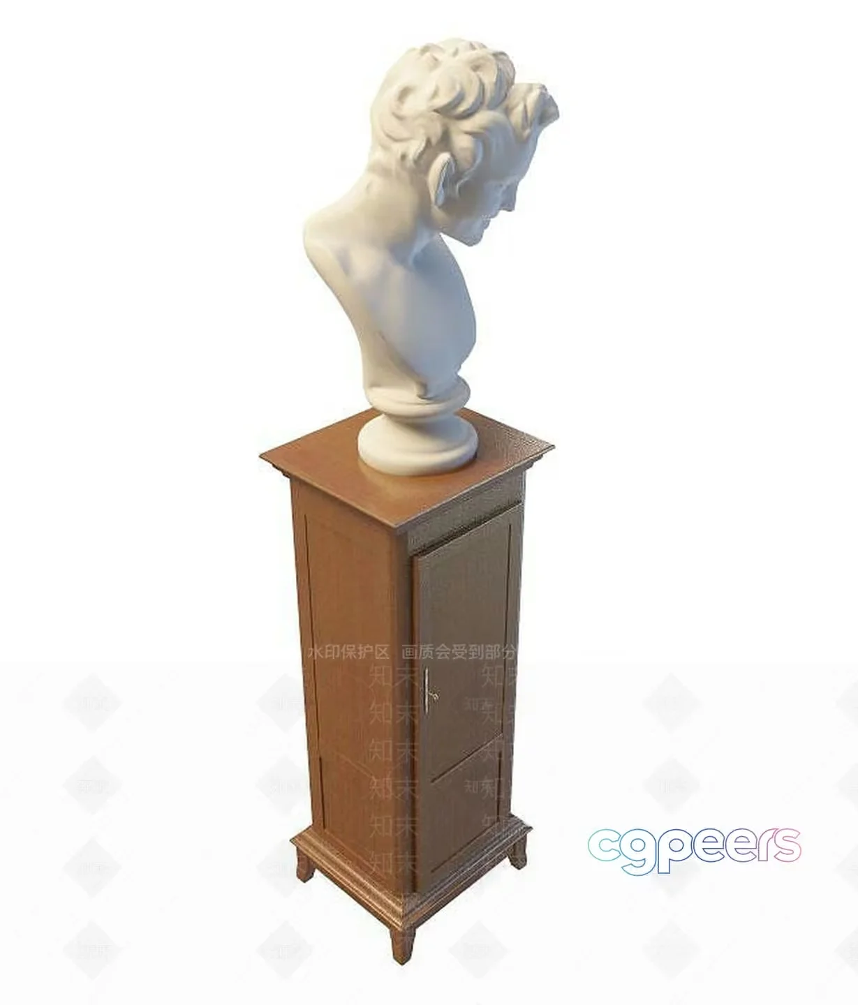 A White Marble Bust On A Wooden Pedestal 3D Model – 1962 – VRAY Render