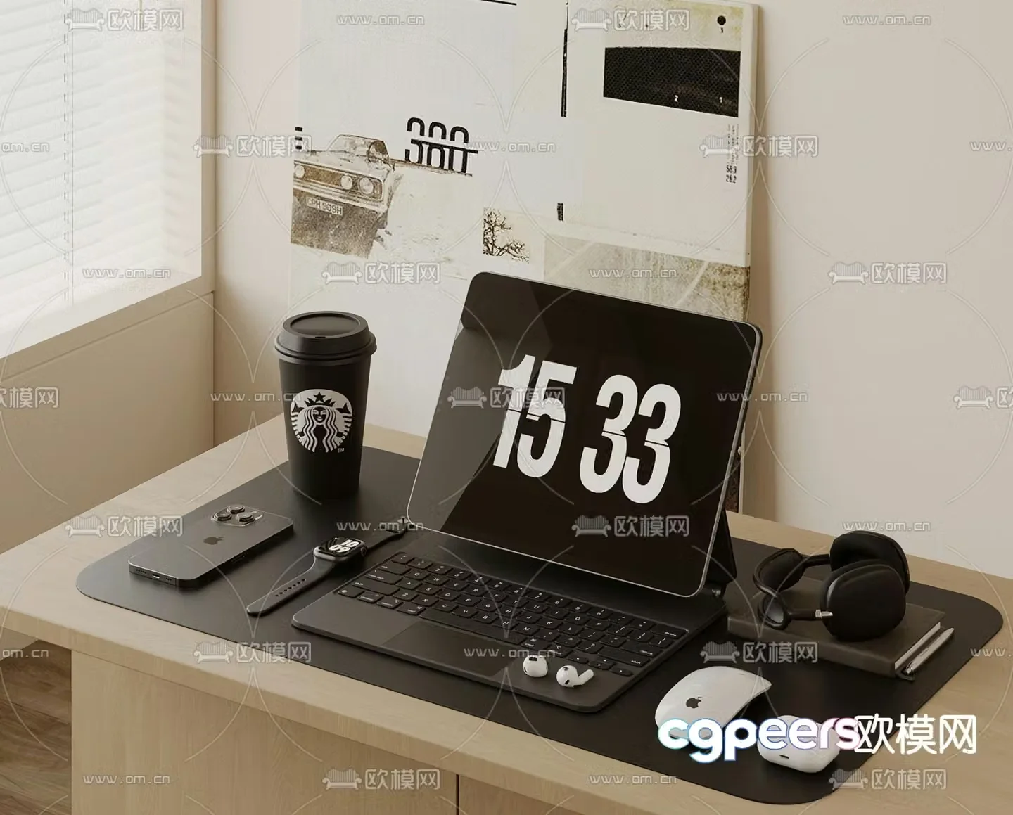 Office supplies computer mobile phone headphone 3d model