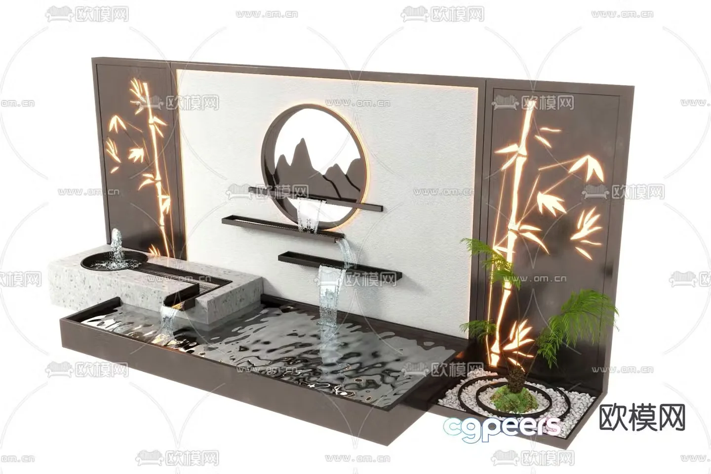 Fountain sketch water feature wall falling water landscaping 3D model