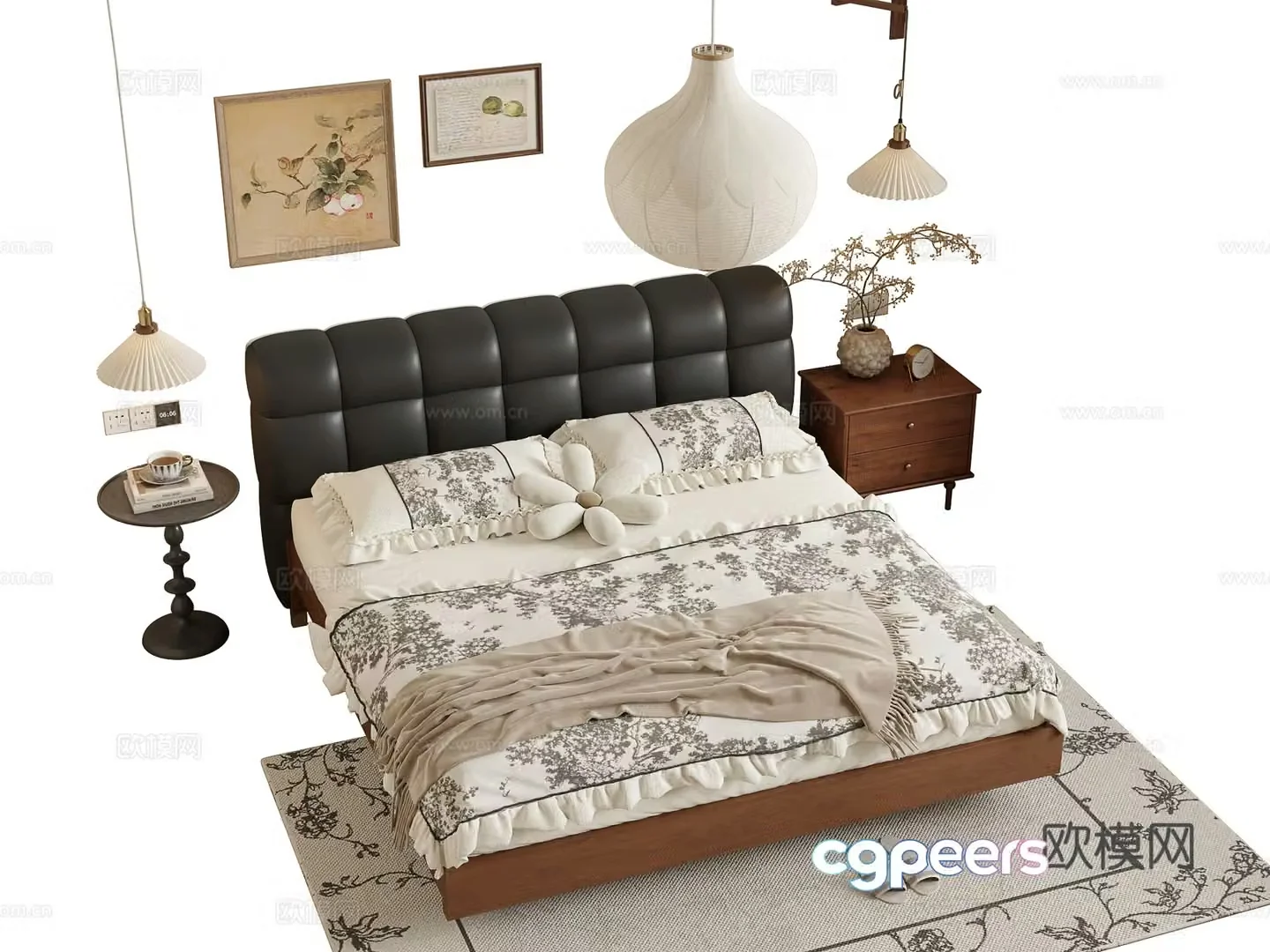 Middle -aged wind double bed 3D model