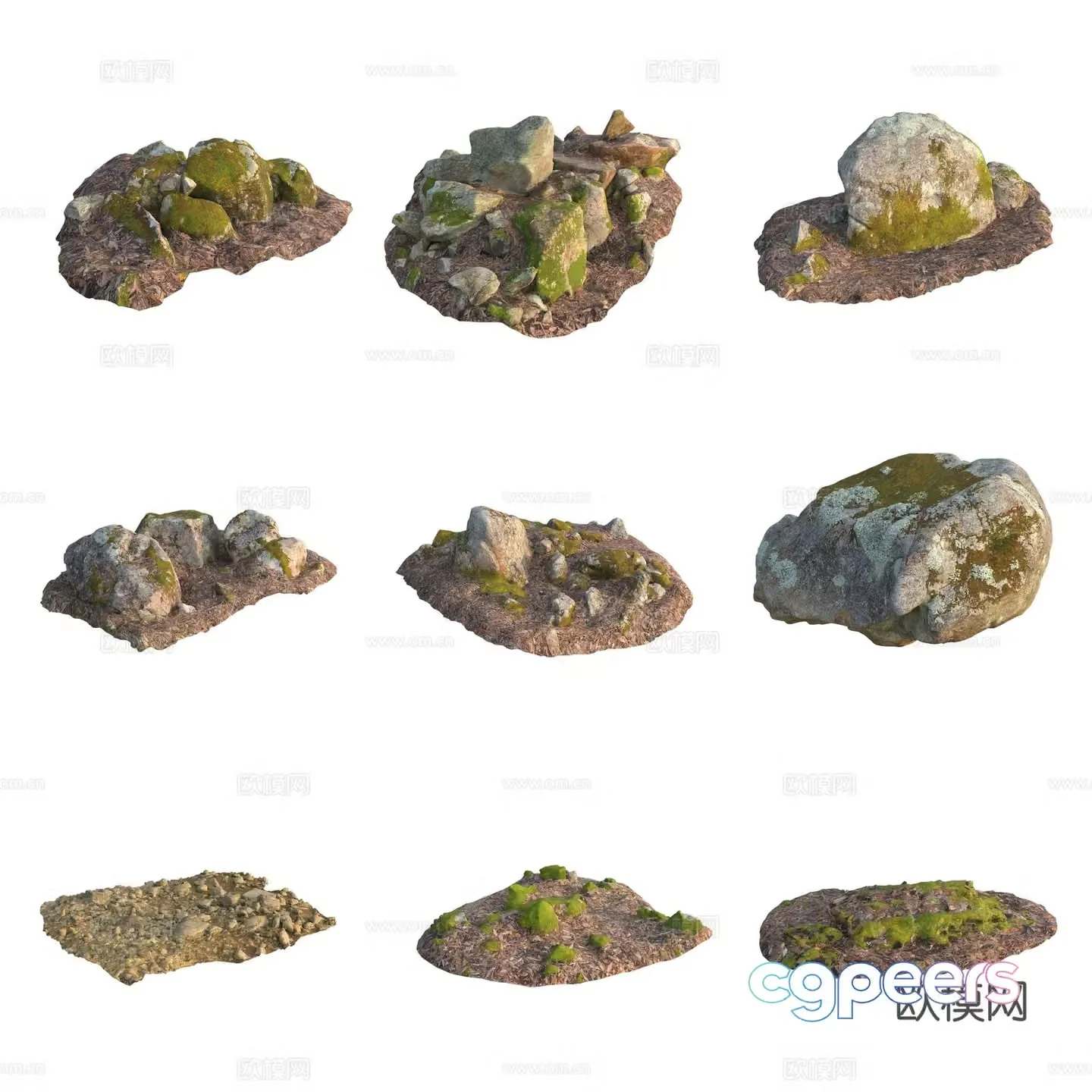 Moss Stone Boulder Rock 3D Model