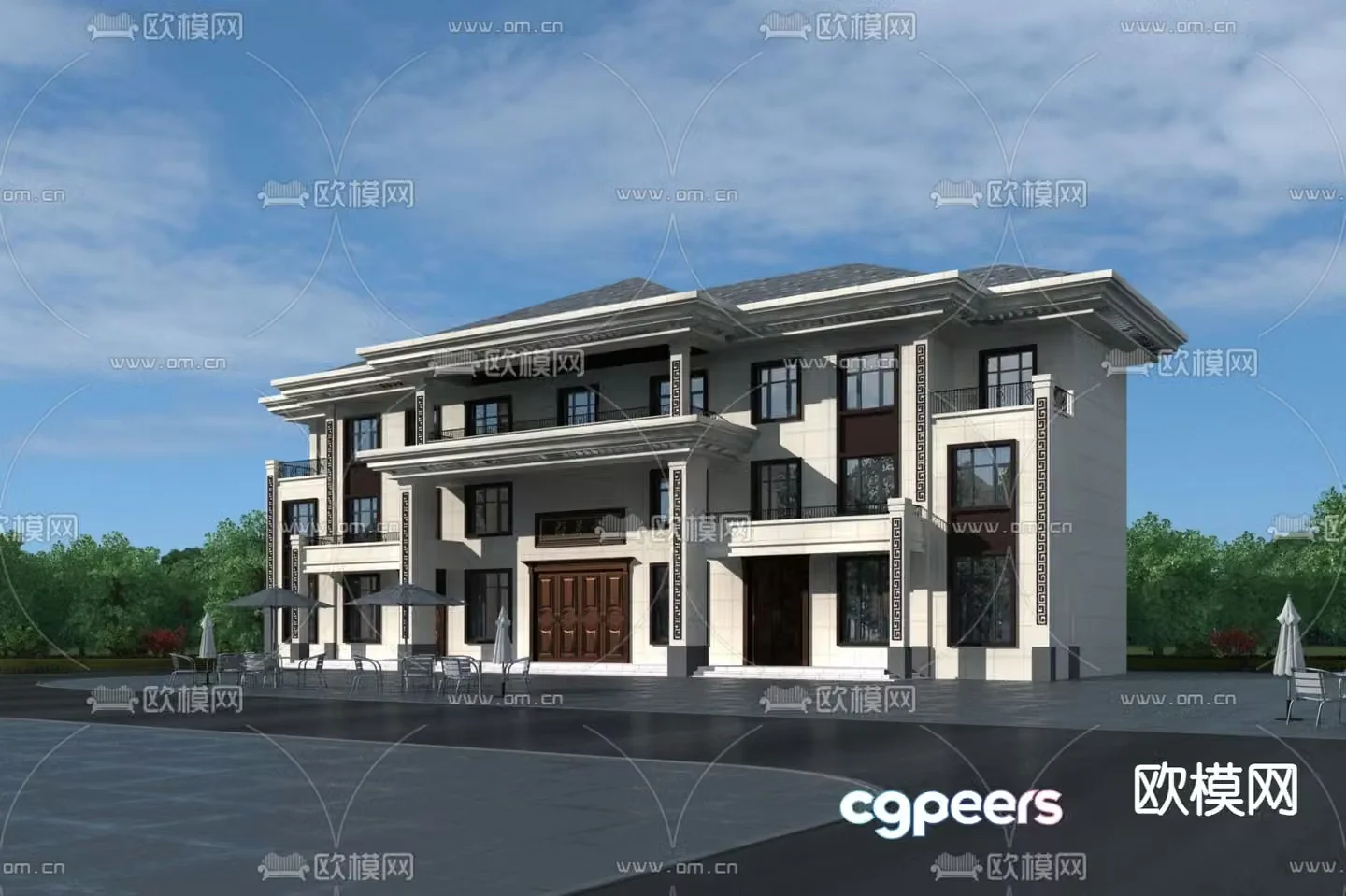 Exterior of single-family villa self-built house 3D model