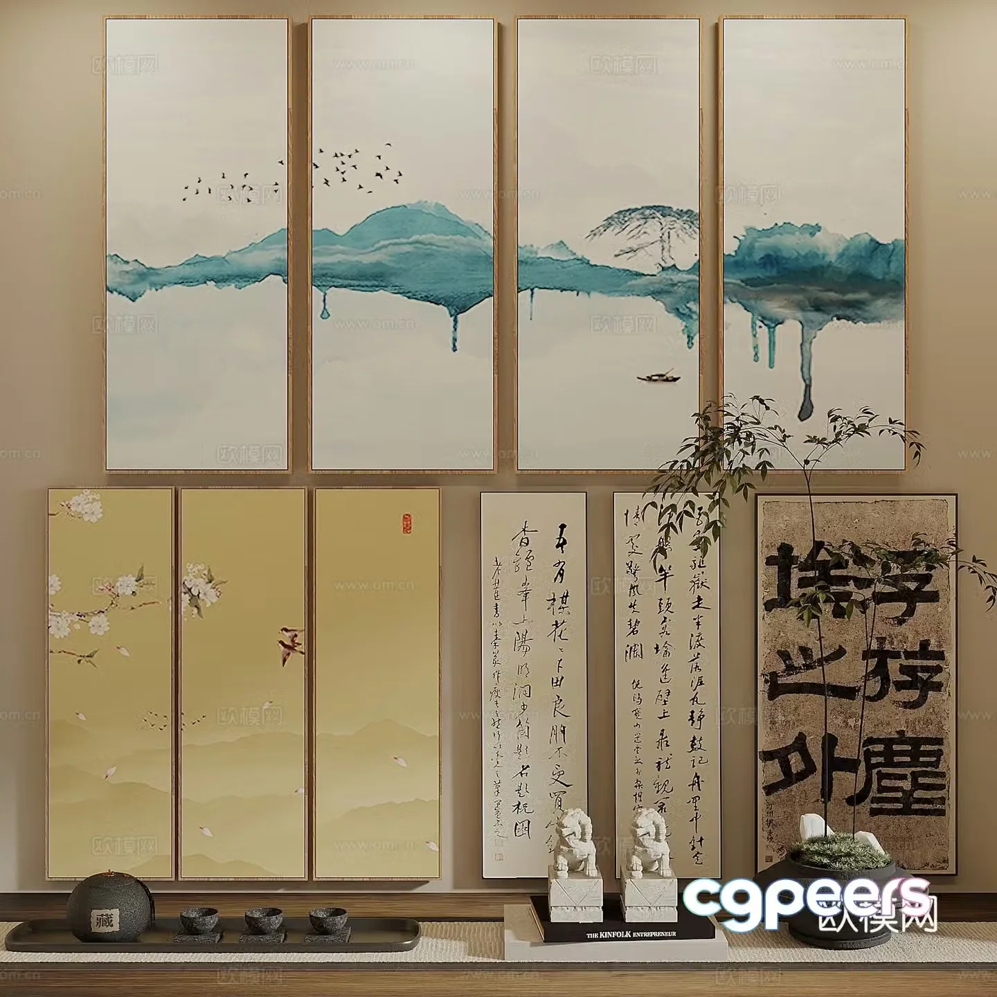Song style new stroke hanging paintings landscape paintings ink paintings calligraphy and paintings calligraphy and paintings 3D model