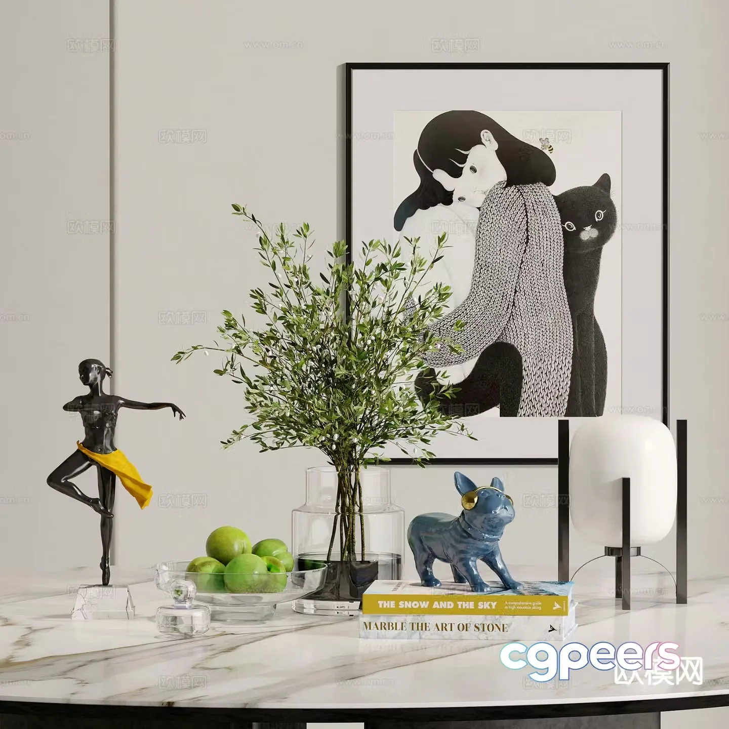 Modern jewelry ornaments combination vase flowers fruit sculpture table lamp 3d model