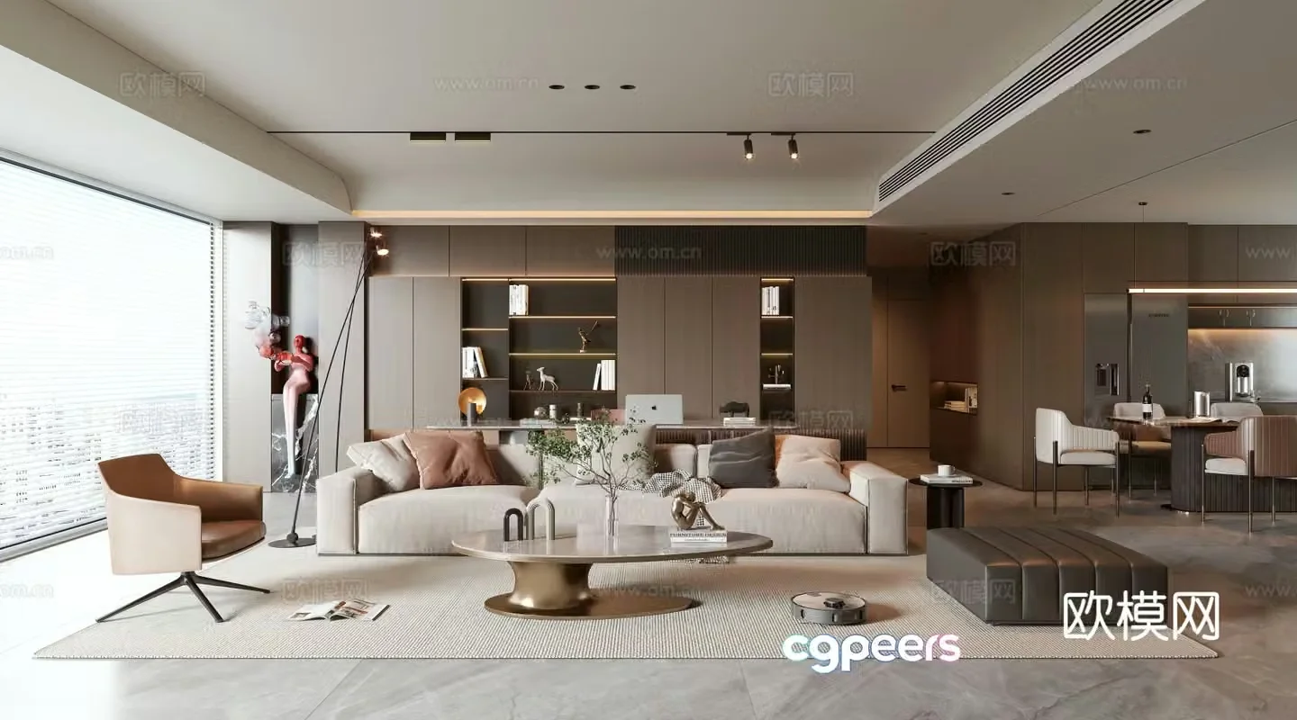 Modern living and dining room 3d model