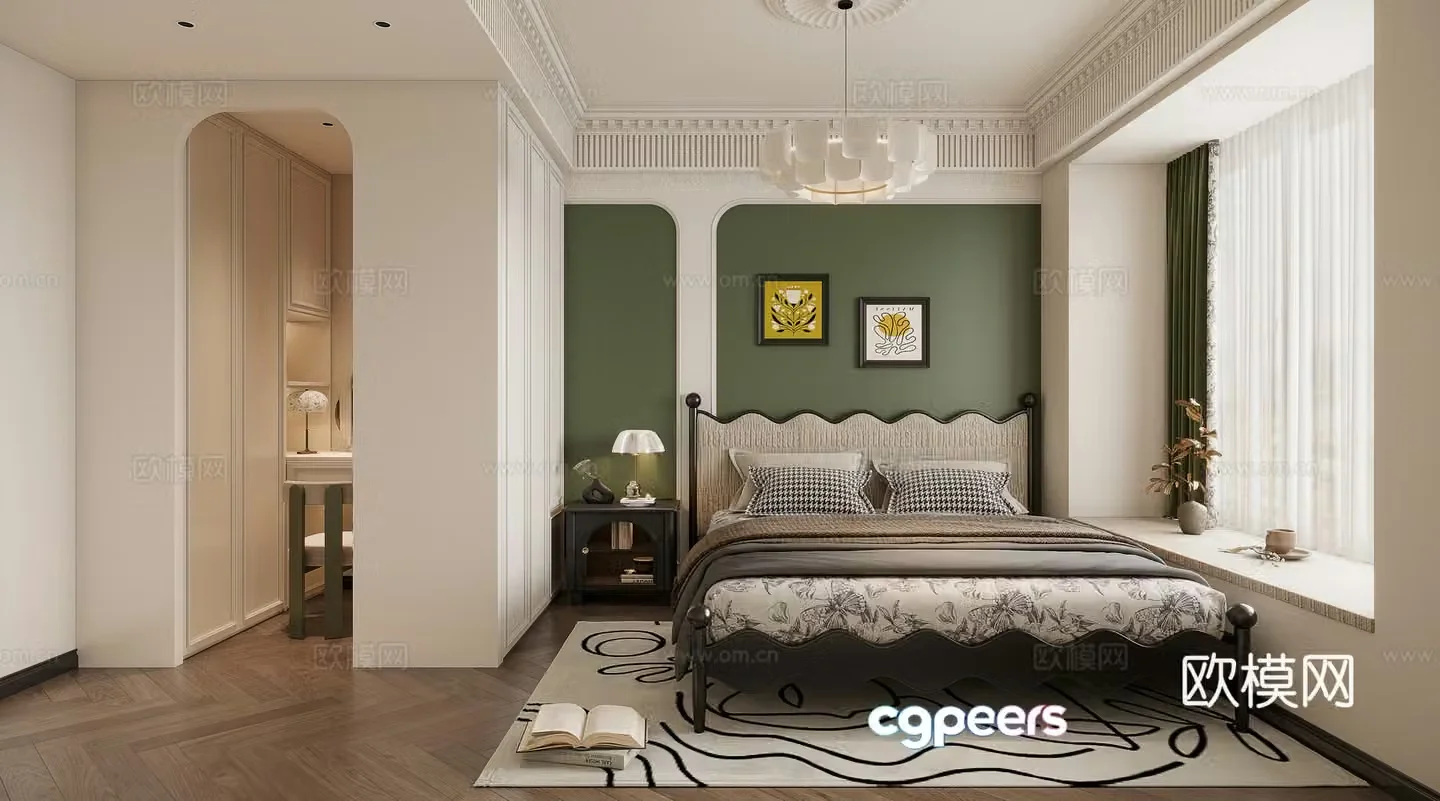 French creamy bedroom 3d model