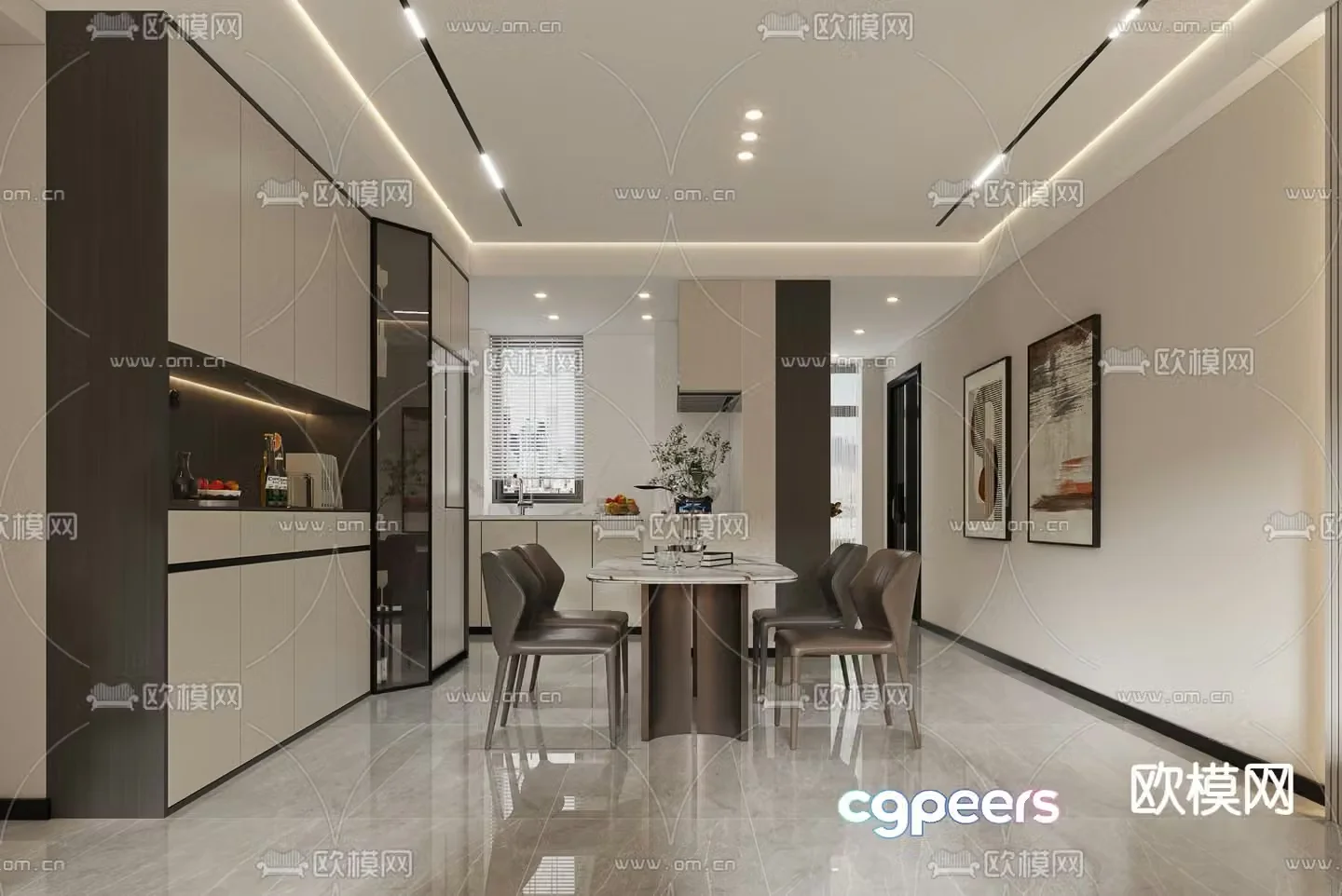 Modern living and dining room 3d model