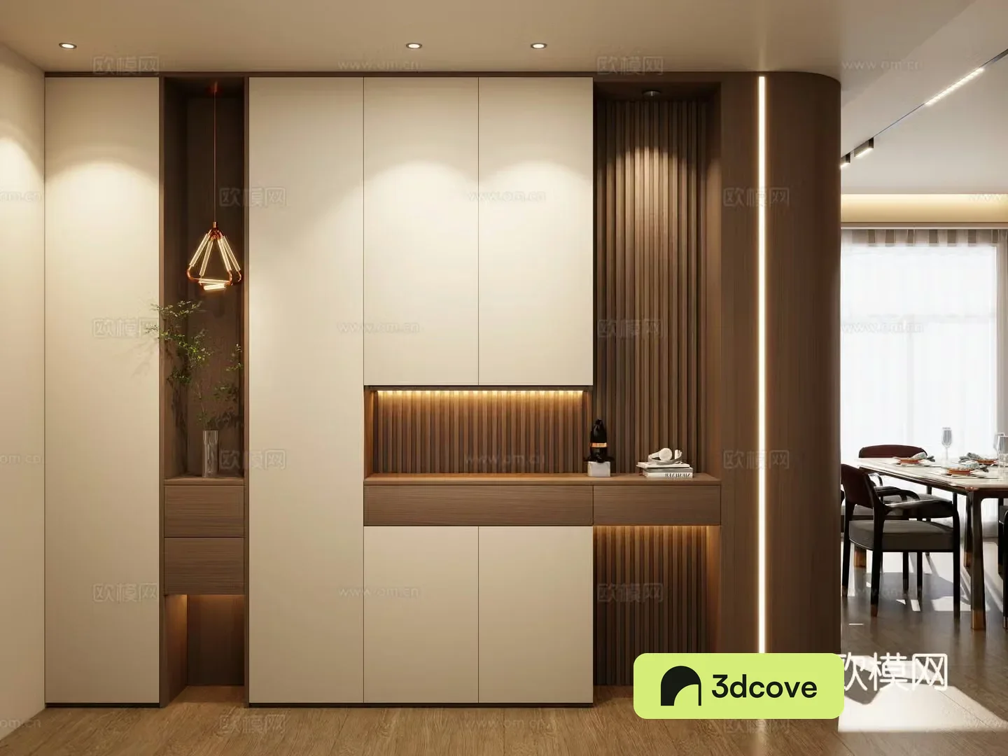 Middle-aged light luxury style end view cabinet grille board arc shape entrance entrance 3D model