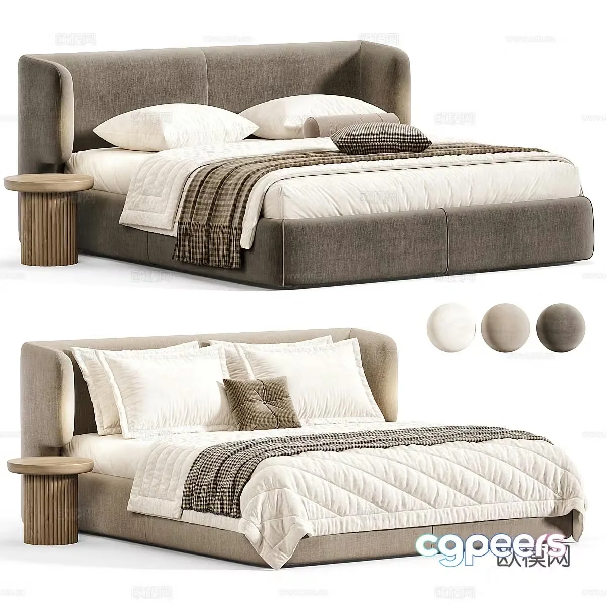 New Chinese style Wasabi fabric double bed 3D model