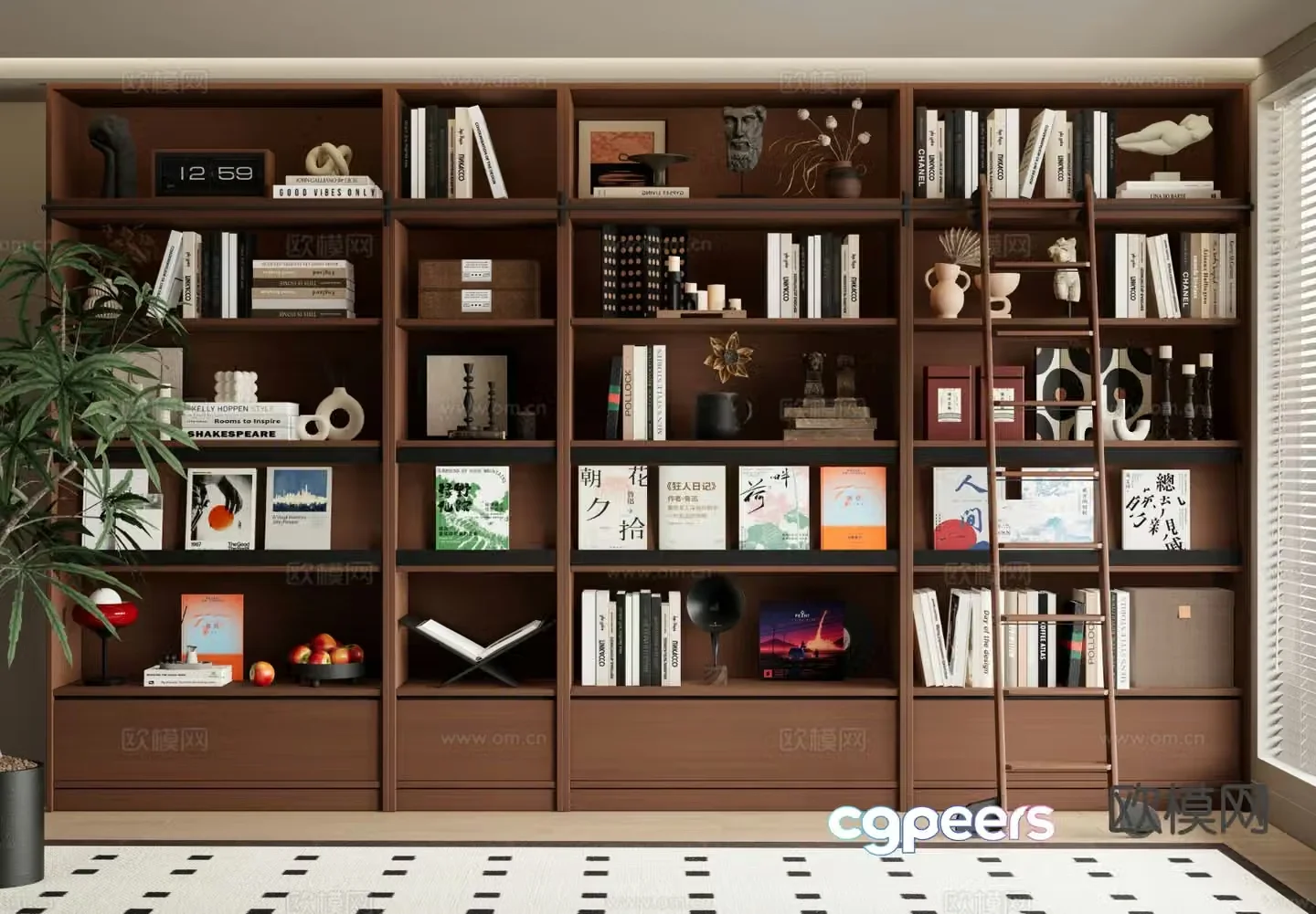 Medieval style bookcase bookshelf open cabinet 3d model